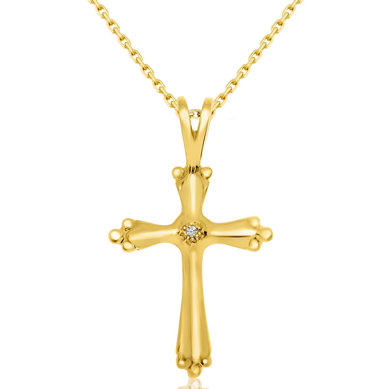 14K Yellow Gold Diamond Illusion Cross Pendant Necklace with 18 Inch Chain - Perfect for Gifts, Baptisms & Everyday Elegant Jewelry