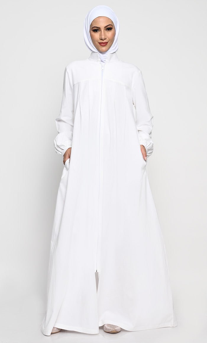 Stylish Cotton Jersey Abaya with Mandarin Collar & Full-Length Zipper - Perfect for Prayer, Modest Fashion & Everyday Wear