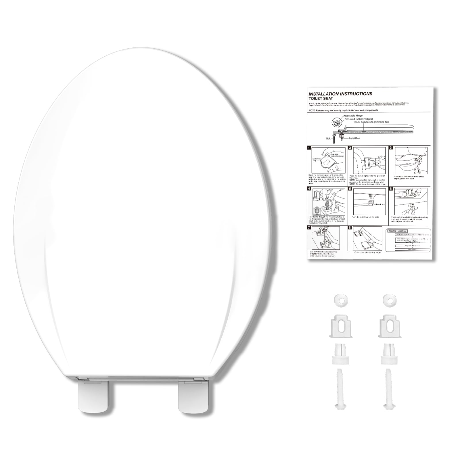 Elongated Toilet Seat with Quick-Release Hinges - Soft Close, No-Slip Design, Easy Installation & Cleaning - Fits Most Elongated Toilets (White) - Perfect for Modern Bathrooms, Guest Rooms & High-Traffic Homes