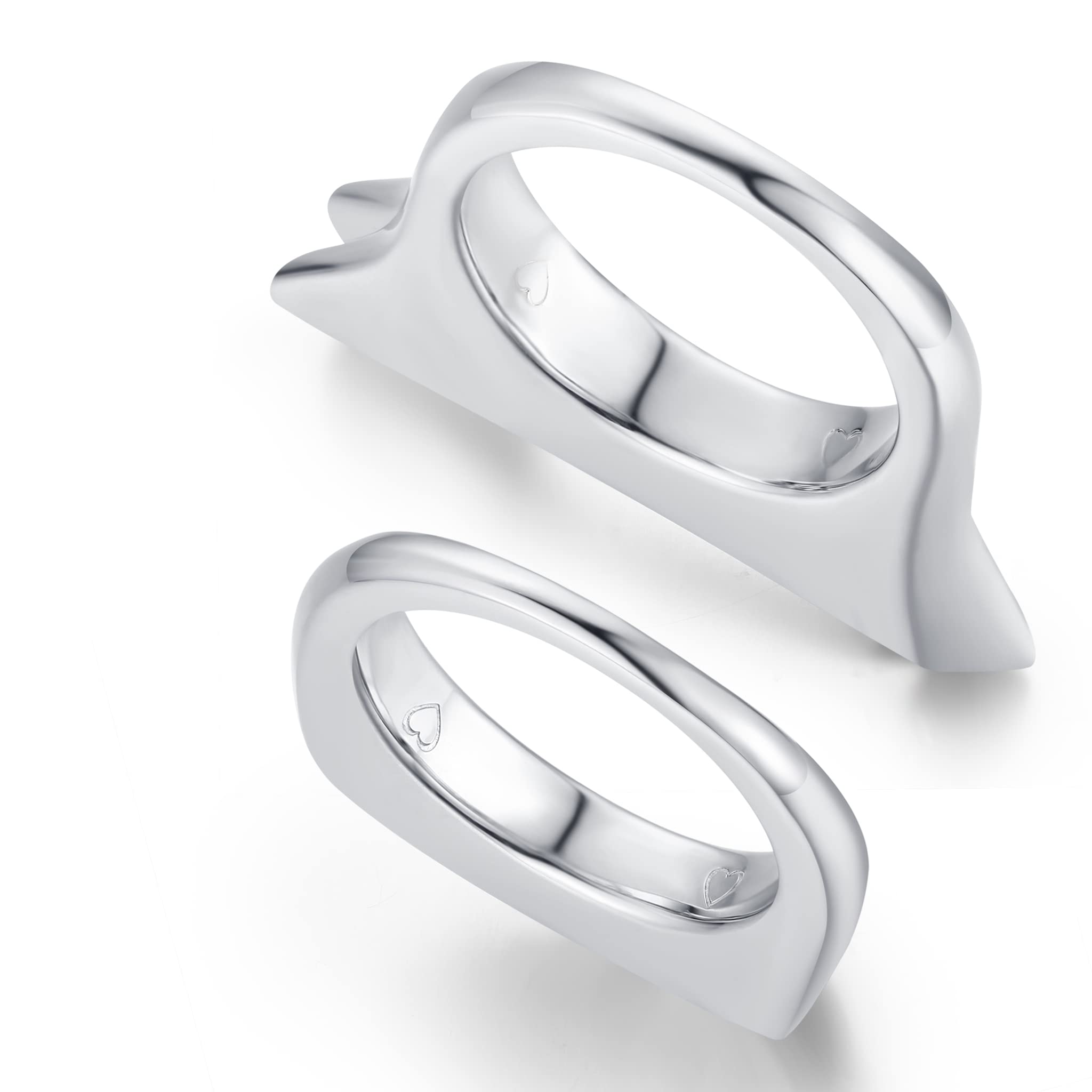 His and Hers Promise Rings - Matching Heart & Arrow Couple Ring Set in Sterling Silver with Engraved Love Signet & Salt Pepper Diamonds - Perfect for Anniversaries, Engagements, and Romantic Gifts