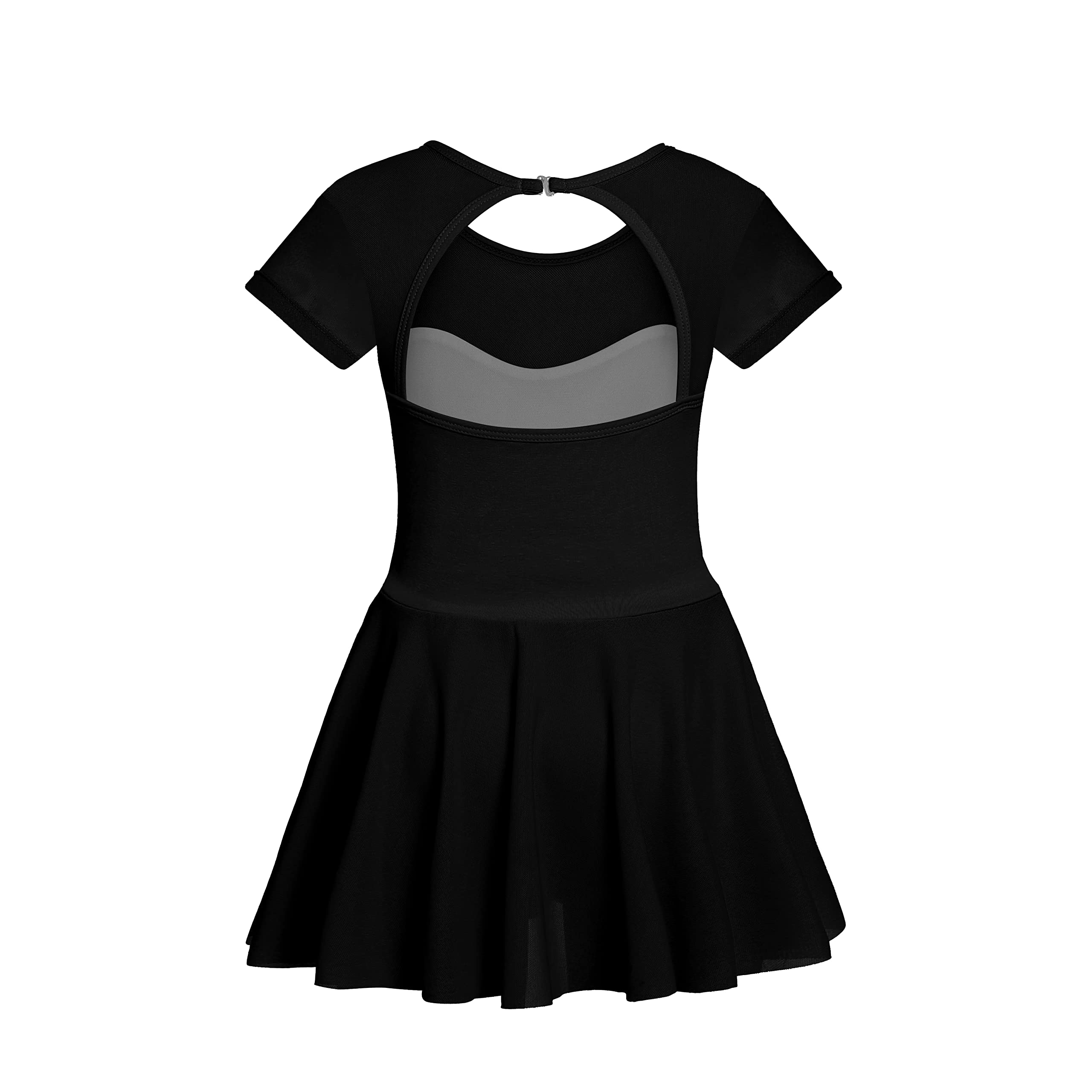Phineein Girls' Short Sleeve Ballet Leotard with Hollow Back & Attached Skirt - Comfortable Dancewear for Ballet, Jazz, and Performance (Ideal for Recitals, Classes & Competitions)