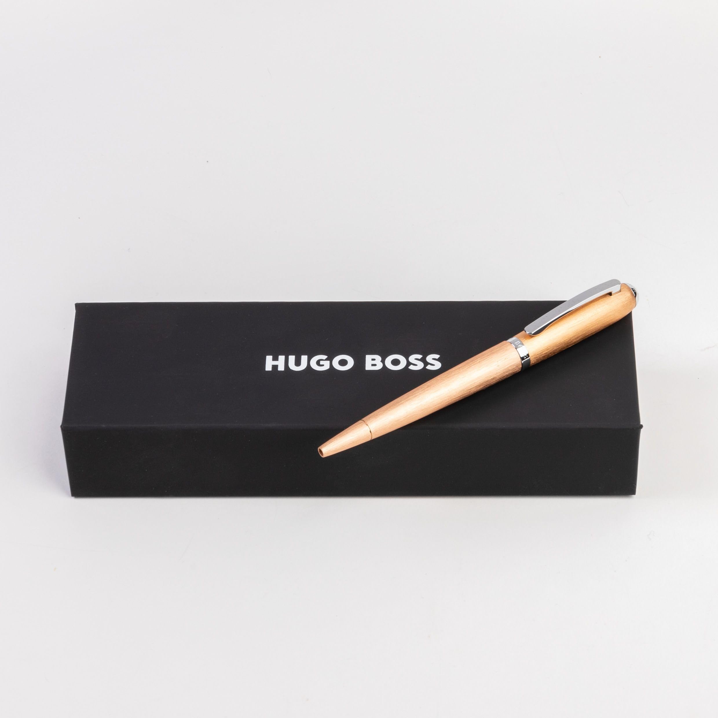 Hugo Boss Contour Brushed Champagne Ballpoint Pen with Blue Ink - Premium Gift Box Included | Luxury Writing Instrument for Business Professionals, Graduation Gifts & Executive Office Supplies