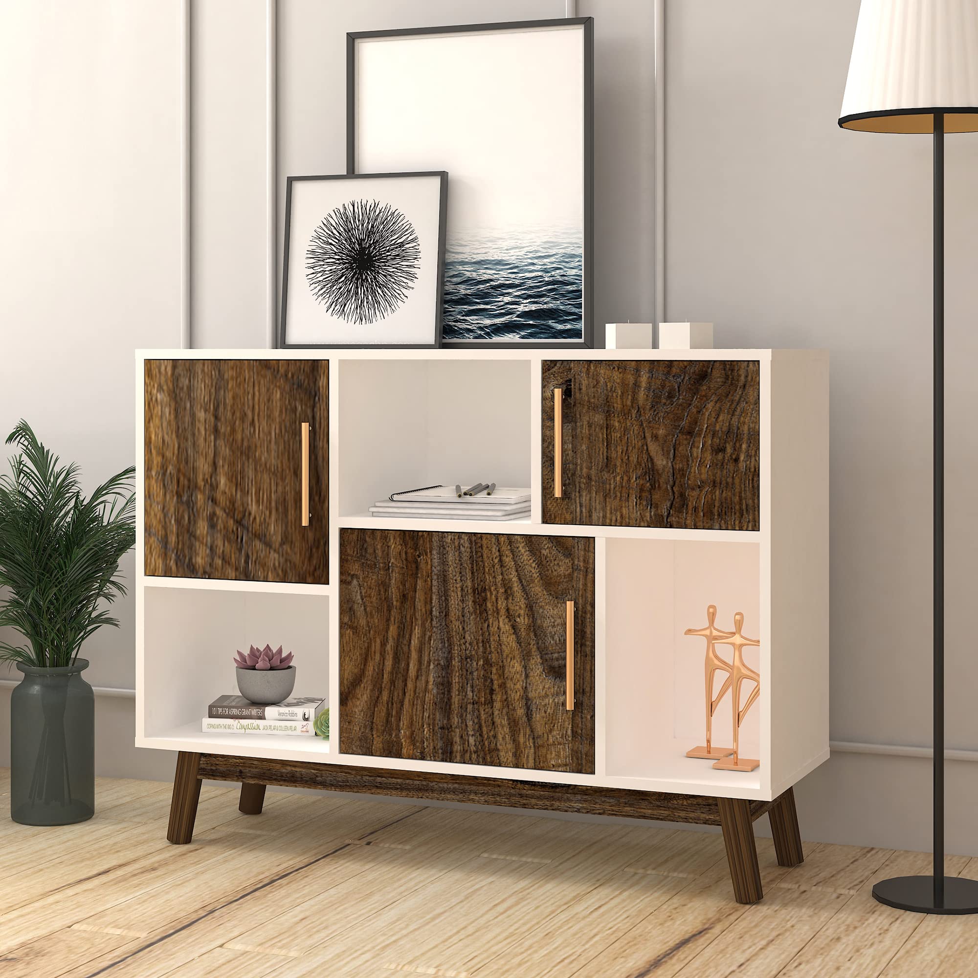 JOYSOURCE 43 Inch Rustic Buffet Cabinet - Multipurpose Sideboard with Doors & Display Shelves, Free Standing Kitchen Storage for Hallway, Entryway & Living Room | Perfect for Dining Room Storage, Home Decor & Entertaining Guests
