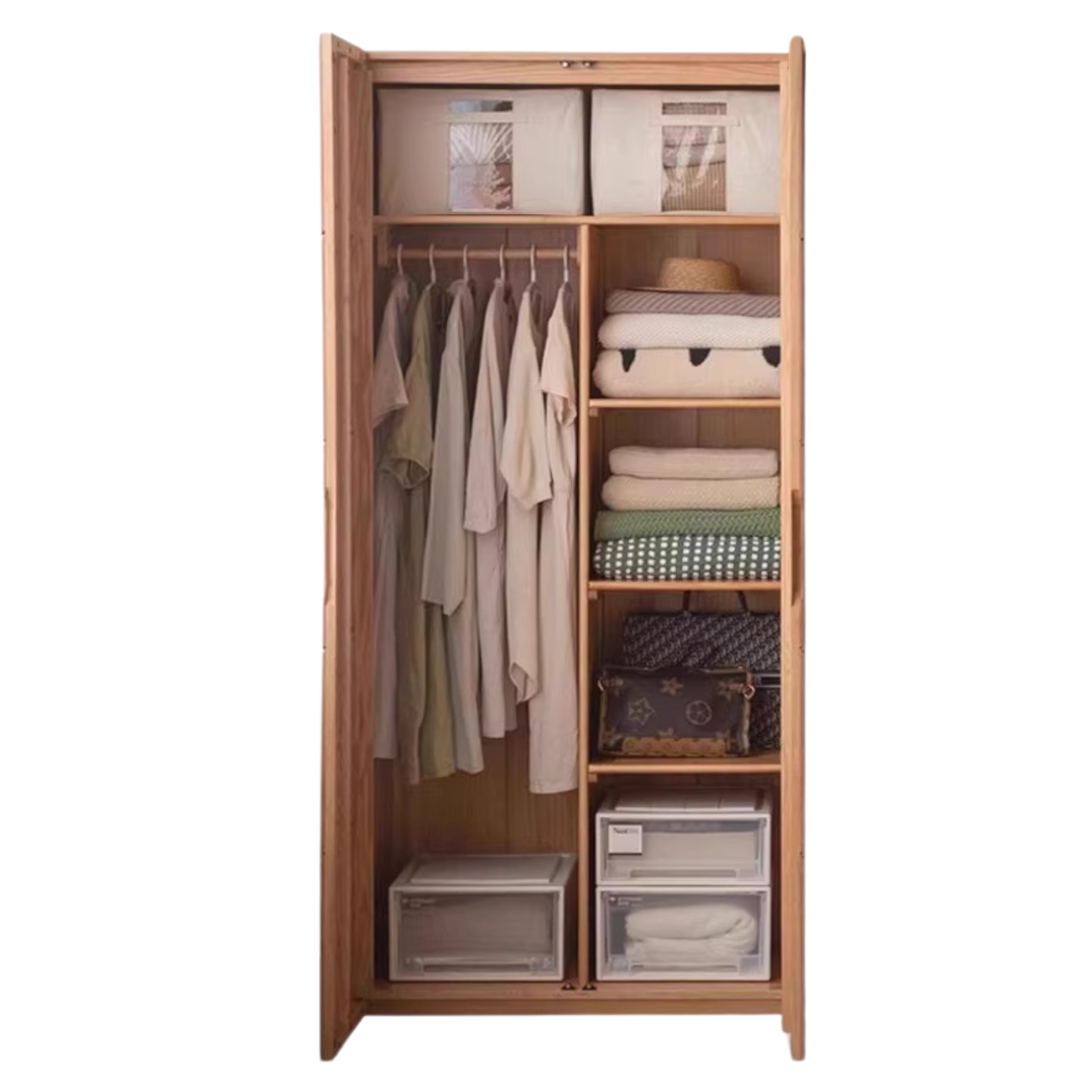 Solid Oak Wood Wardrobe with High Doors - Spacious Storage for Bedroom, Closet & Home Organization