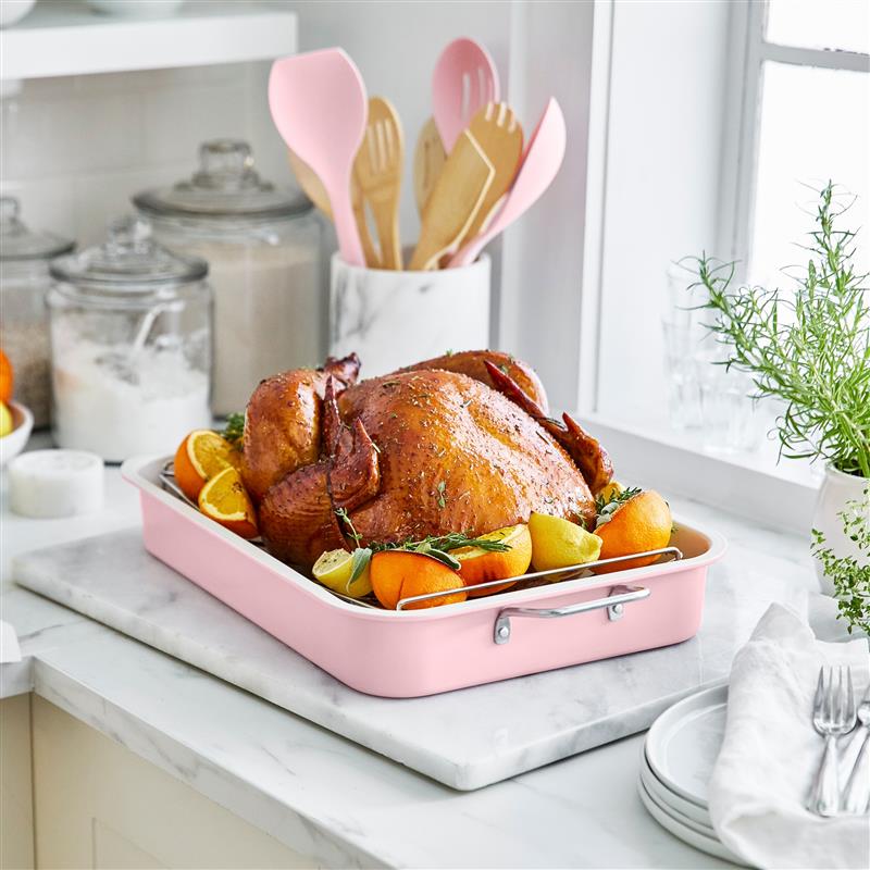 GreenLife Nonstick Ceramic Roaster Pan with Stainless Steel Rack - 12 Inch Oval Baking Dish for Chicken, Turkey, Vegetables | Oven Safe & Dishwasher Safe | Perfect for Thanksgiving, Christmas Dinner & Family Roasts