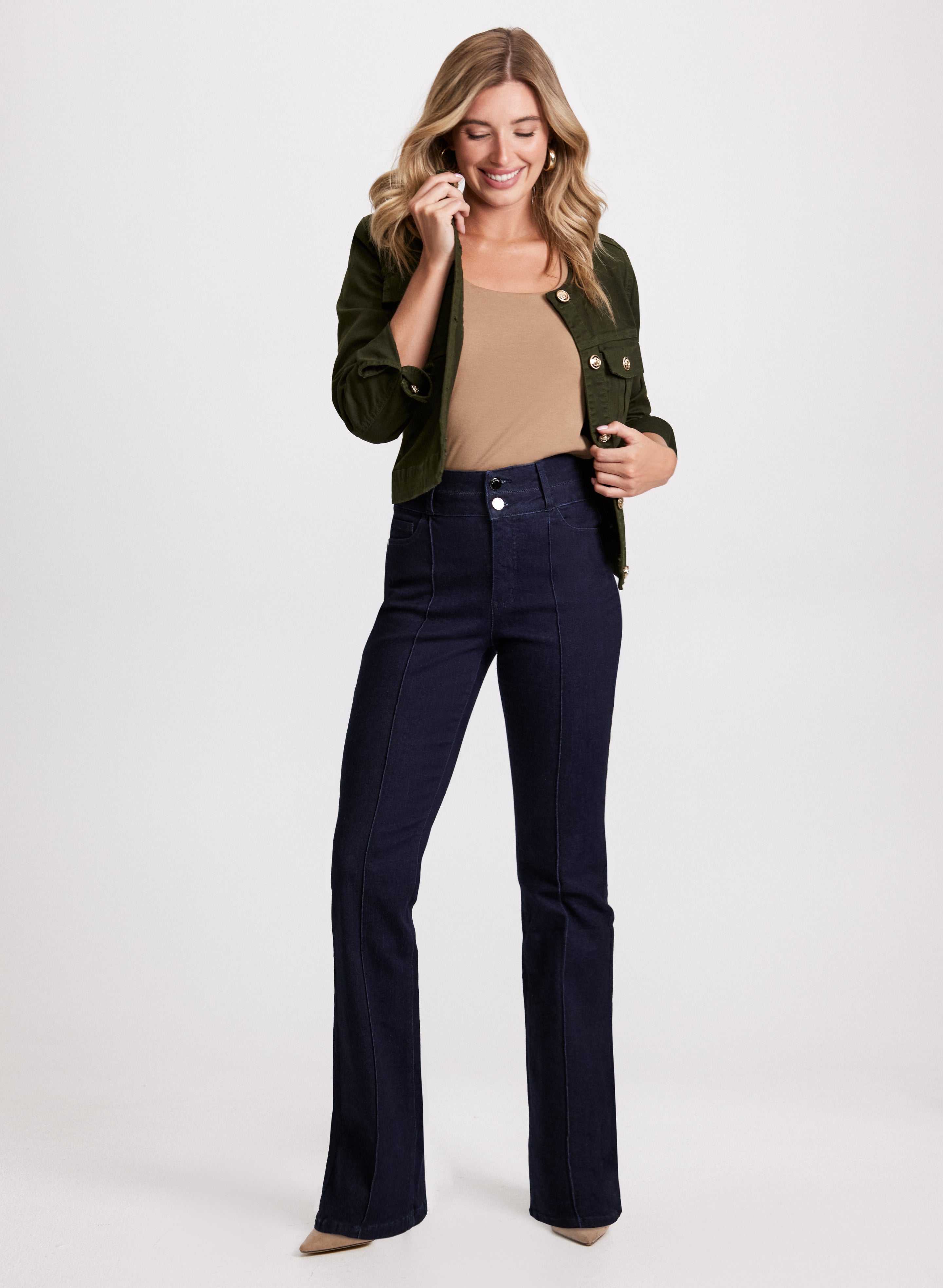 Stylish Women's Denim Jacket & High-Waisted Pintuck Jeans Set - Trendy Casual Outfit for Everyday Wear, Date Night & Weekend Outings