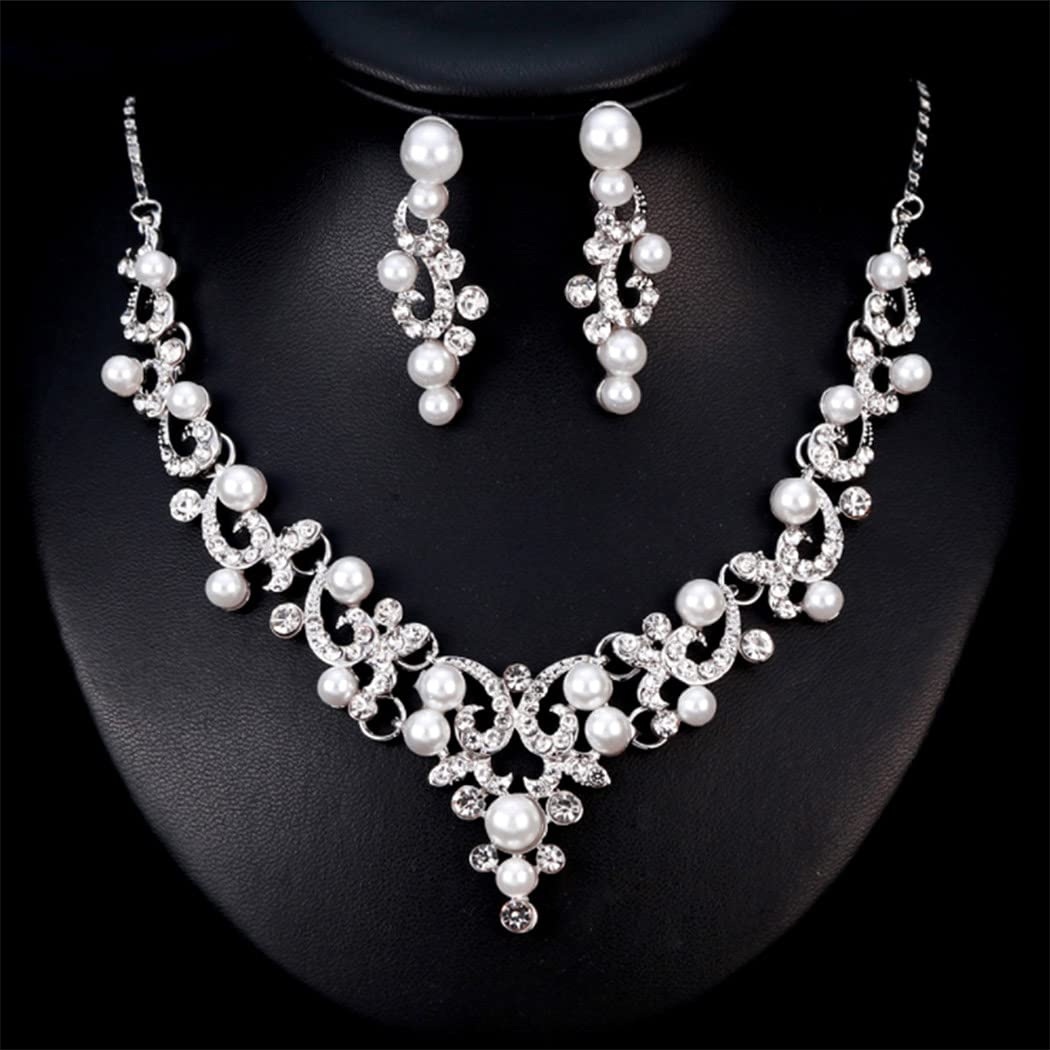 Elegant Silver Crystal Bridal Jewelry Set - Necklace & Earrings for Women | Rhinestone Wedding Accessories | Perfect for Brides, Bridesmaids, and Special Occasions