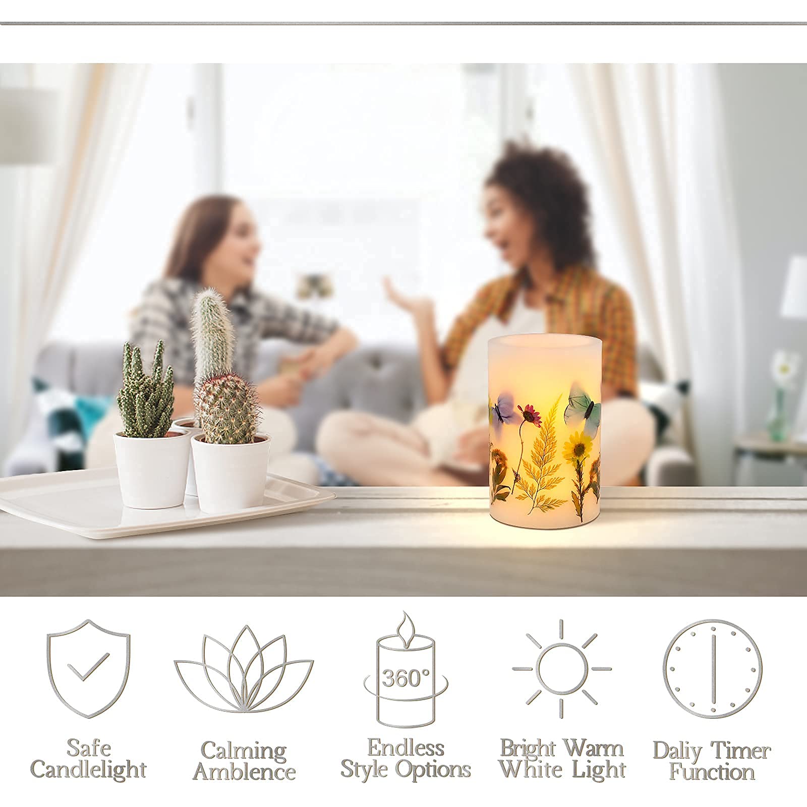 Flameless LED Pillar Candle - Real Wax, 4