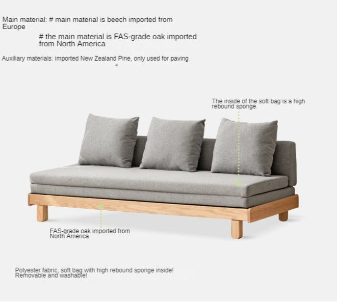Solid Oak & Beech Wood Sofa Bed - Convertible Sleeper Sofa for Small Spaces, Guest Room & Living Room Furniture - Durable & Stylish Modern Design