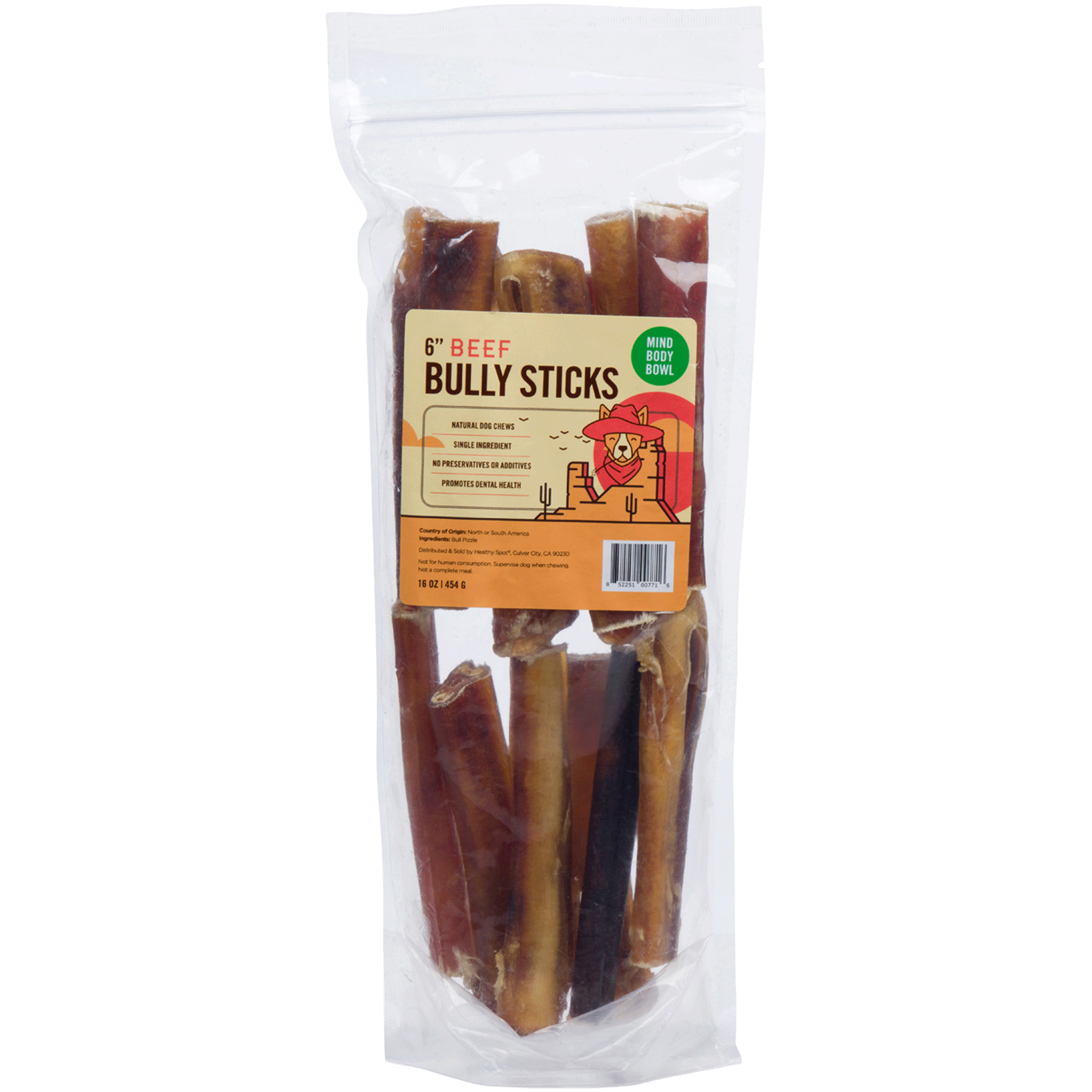 Premium Mind Body Bowl 6-Pack Bully Sticks 16oz - Natural Dog Chews for Aggressive Chewers, Dental Health & Training Treats - Perfect for Large Breed Dogs, Puppy Teething & Long-Lasting Entertainment