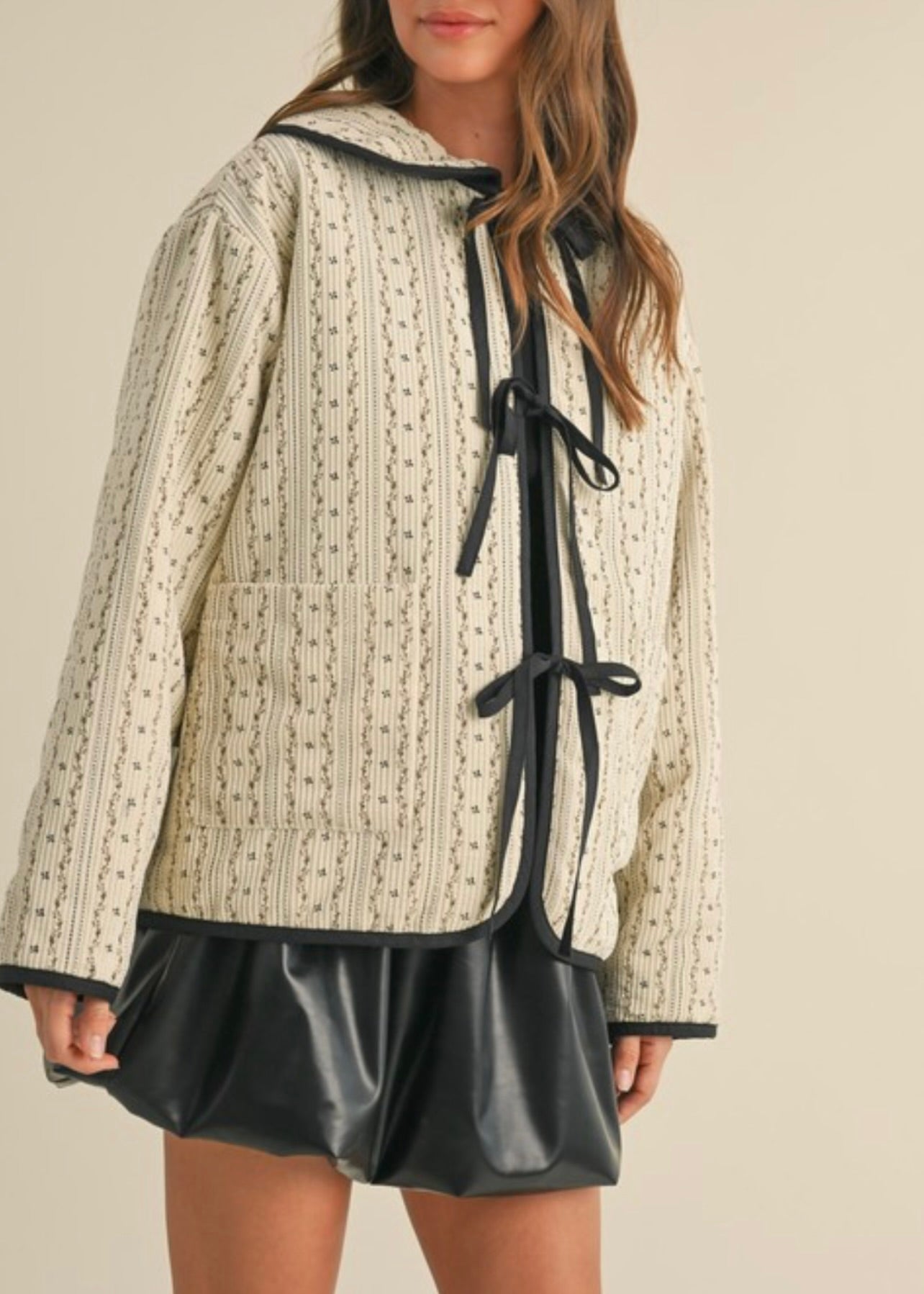 Polkadot Embroidered Quilted Jacket for Women - Stylish Black Winter Coat with Padded Insulation | Perfect for Casual Outings, Office Wear & Outdoor Activities