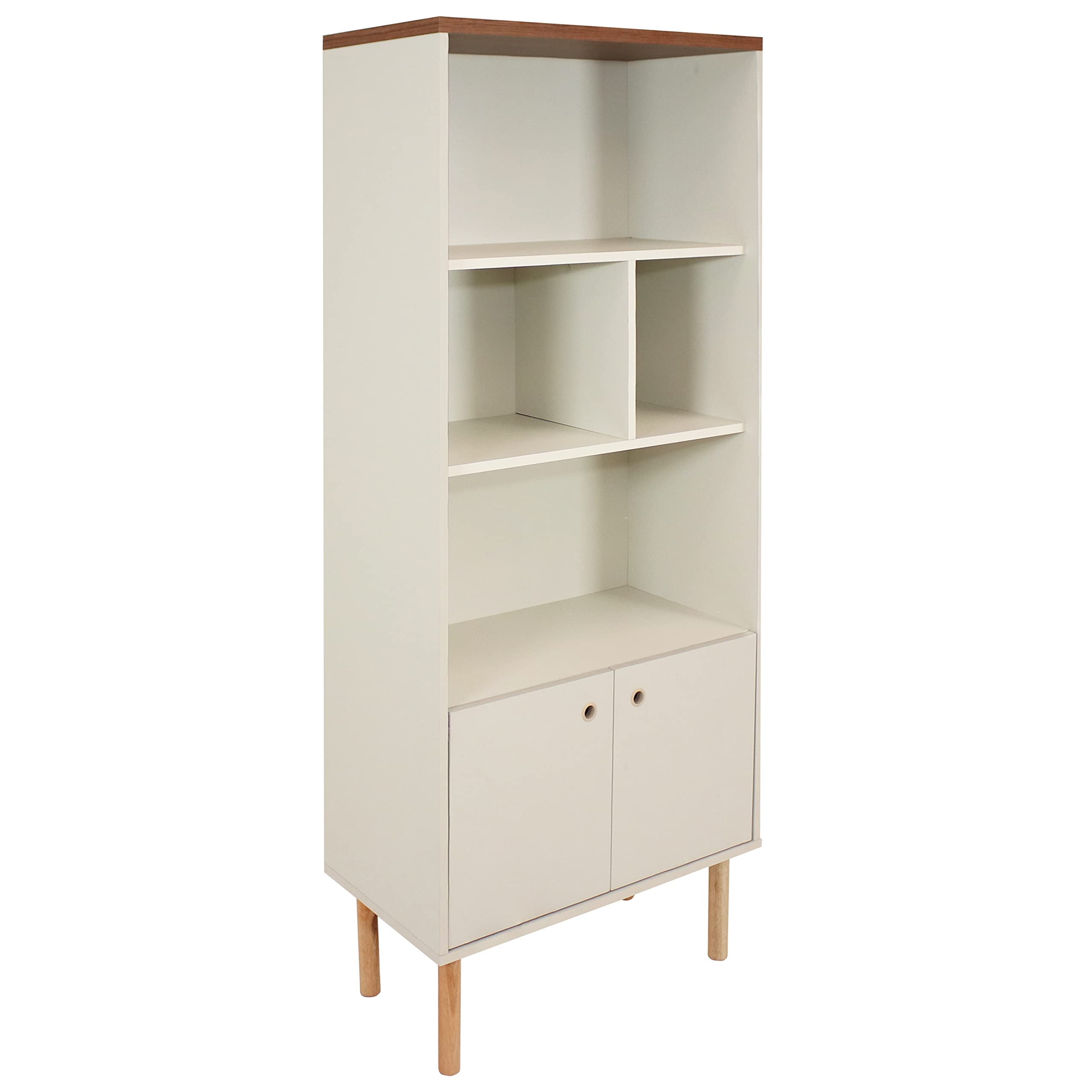 Mid-Century Modern 5-Shelf Bookcase with Storage Cabinet - Stylish Latte Wooden Bookshelf for Living Room, Bedroom, Office & Dining Room - Perfect for Home Decor, Book Storage & Displaying Decorative Items