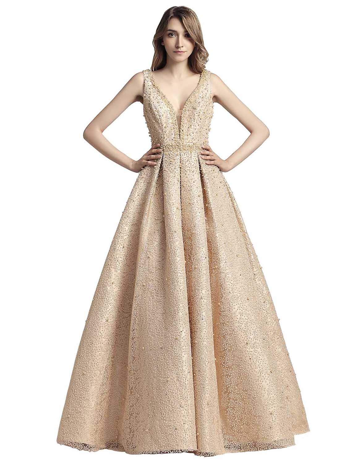 Sarahbridal Women's Long Beaded Pearl Prom Evening Dresses 2022 - Elegant Wedding Party Ball Gowns for Homecoming, Quinceañera & Formal Events
