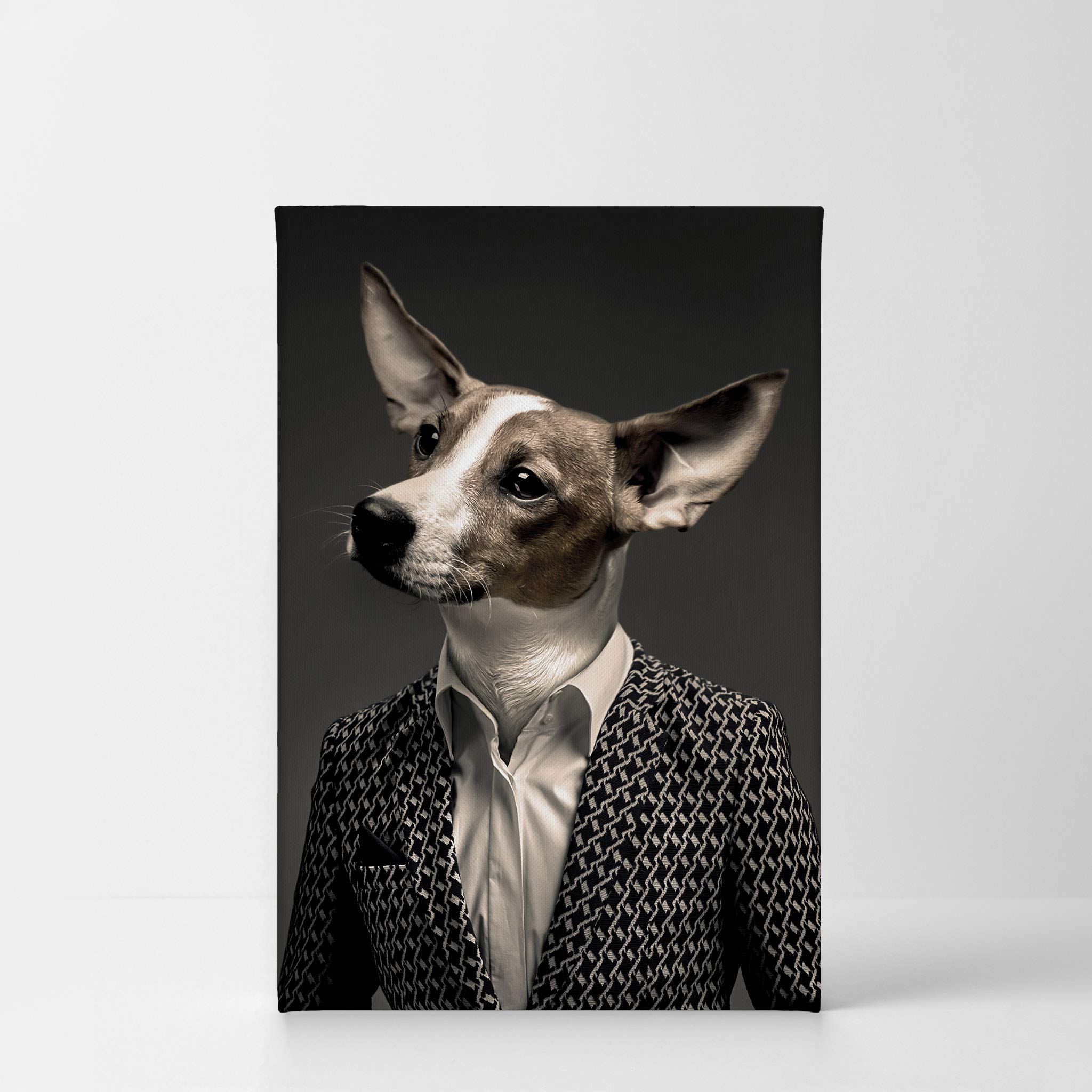 Premium Businessman Dog Portrait Canvas Wall Art - Funny Pet in Suit Print for Dog Lovers, Perfect Gift for Pet Owners (12x8 Inch) - Ideal for Office, Living Room, Bedroom & Nursery Decor