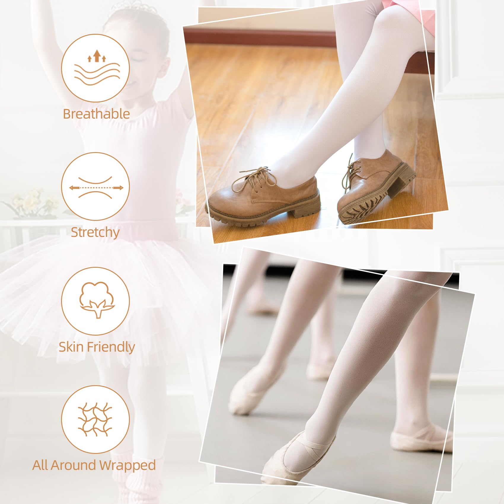 Durio 4 Pairs Ultra Soft Ballet Tights for Girls & Toddlers - Footed Dance Stockings, Stretchy Leggings for School, Ballet Class & Performance (Ideal for Dance Practice, Recitals & Everyday Wear)