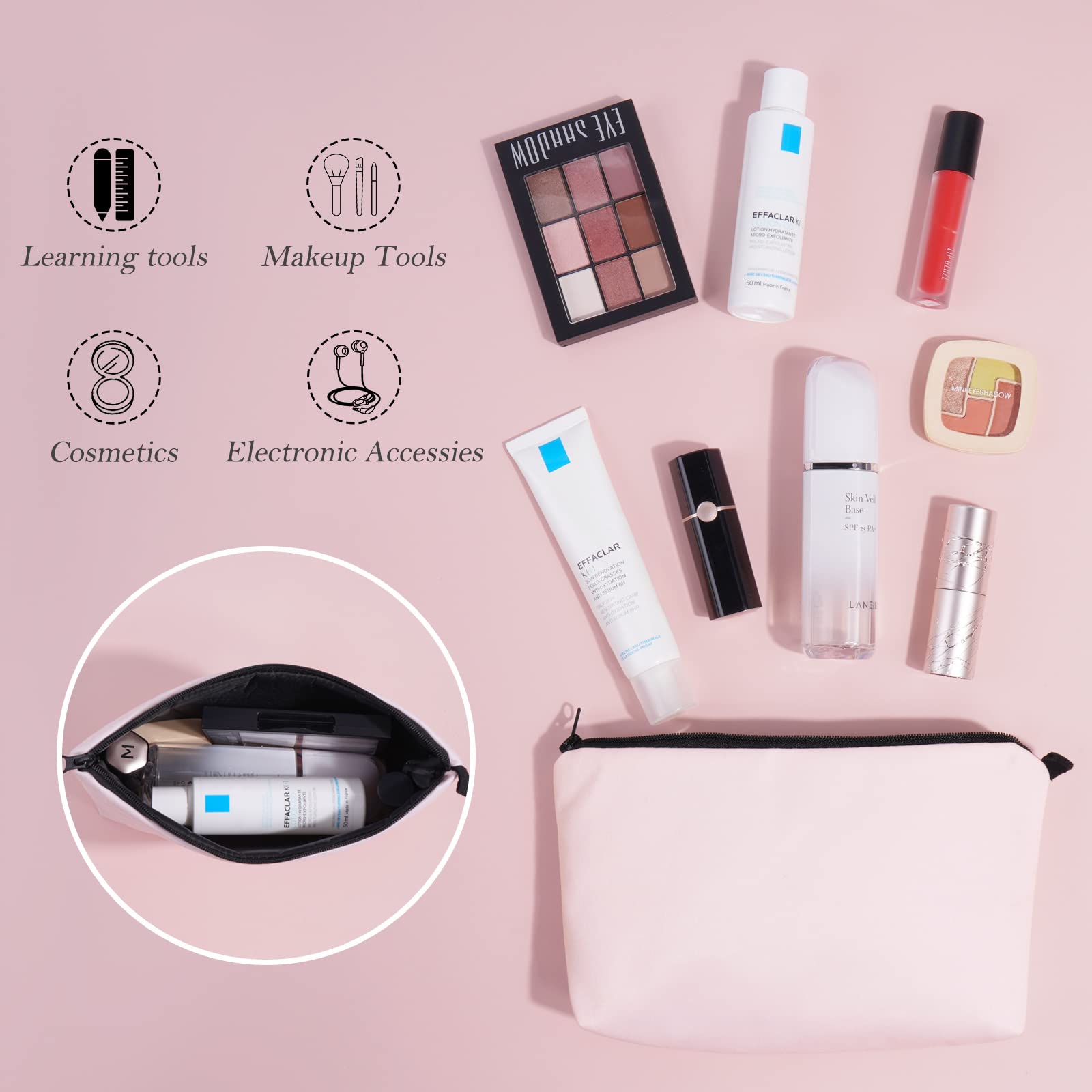 MAGEFY 5-Piece Large & Small Makeup Bags Set - Waterproof Travel Cosmetic Pouch Organizer for Women, Solid Color - Perfect for Purse, Gym, Vacation & Daily Essentials Storage