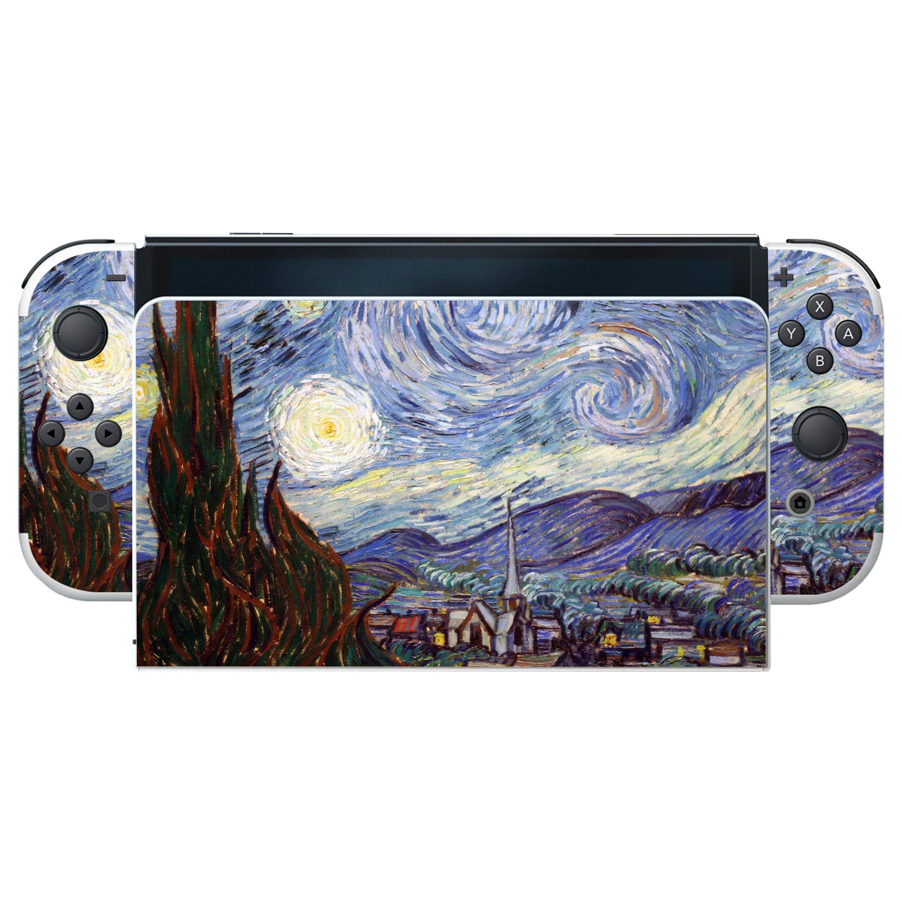 PlayVital Full Set Protective Stickers for Nintendo Switch OLED Model - Custom Vinyl Decal Skins for Switch OLED Console, Joycon, Dock & Grip - The Starry Night Design - Perfect for Gaming Protection and Personalization