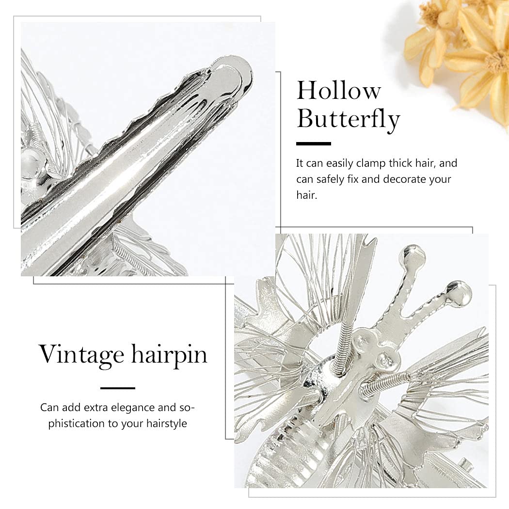 BARTOSI Silver Butterfly Hair Clips - Moving Butterfly Hair Pins for Women & Girls (Pack of 2) | Elegant Hair Accessories for Parties, Weddings & Everyday Wear