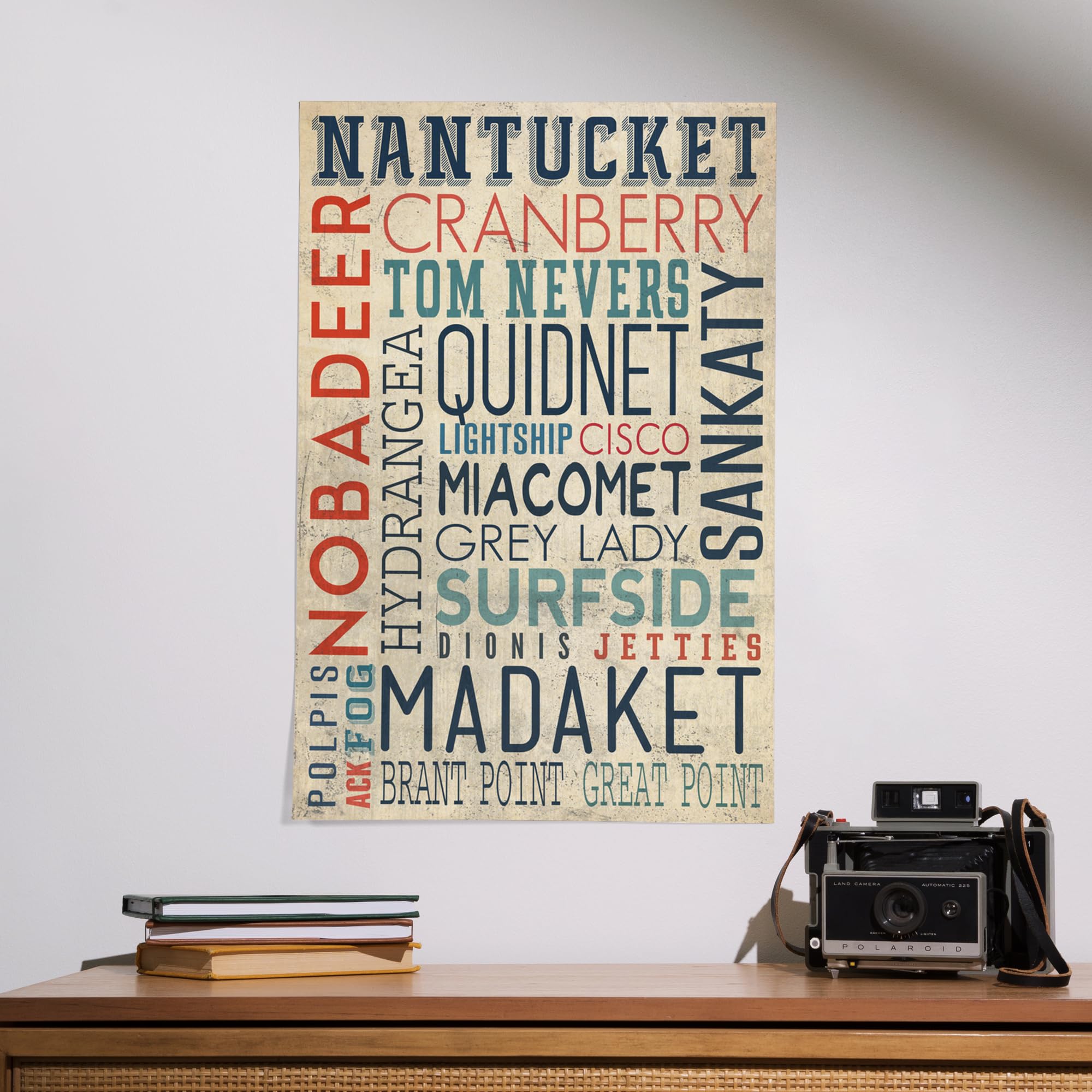 Lantern Press 16x24 Inch Giclee Print - Nantucket Massachusetts Coastal Typography Art - Perfect for Beach House Decor & Coastal Living Room Wall Art