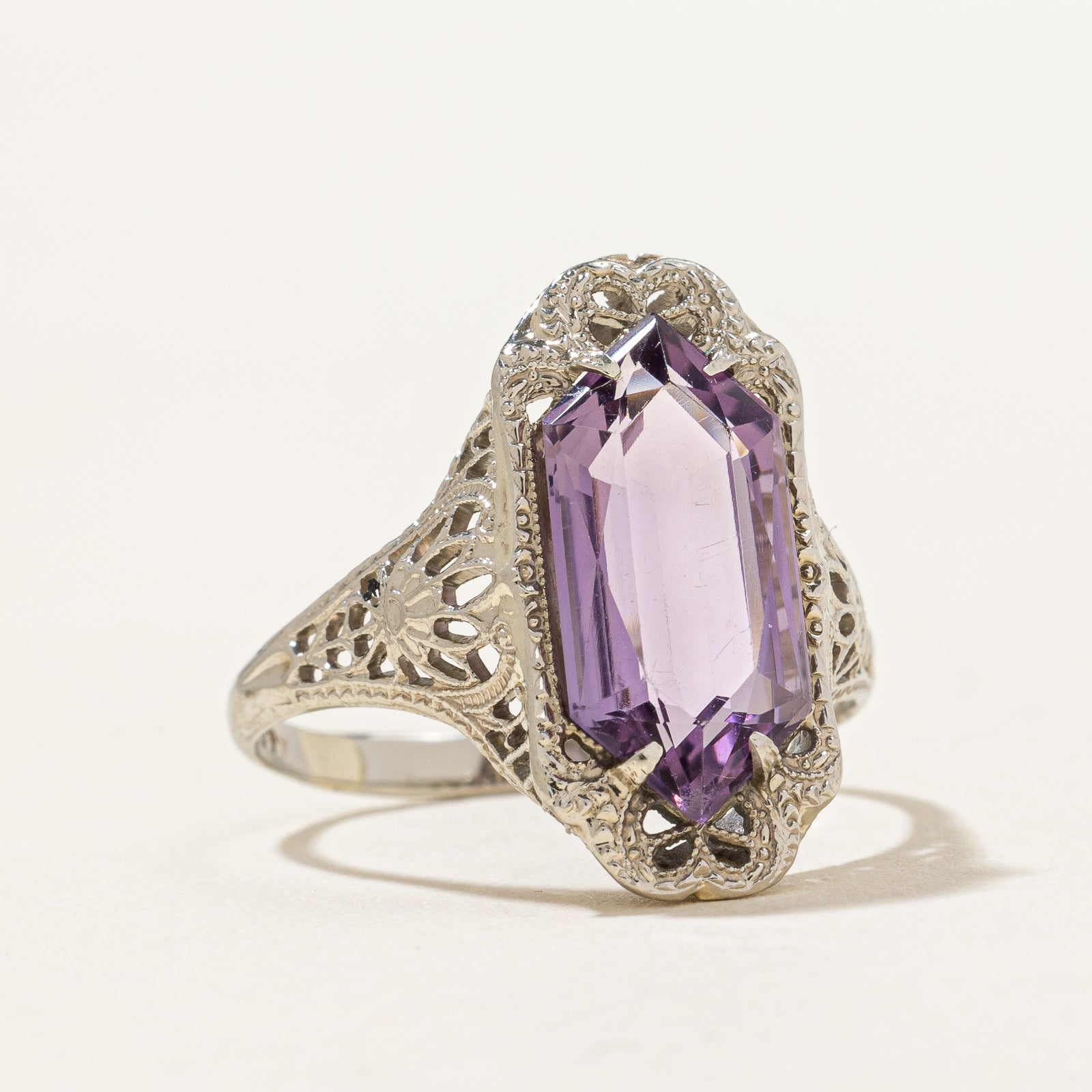 Vintage Amethyst Filigree Ring - 2.00ct Genuine Purple Gemstone Silver Jewelry - Size 7.25 - Perfect for Wedding, Anniversary & Special Occasion Gifts