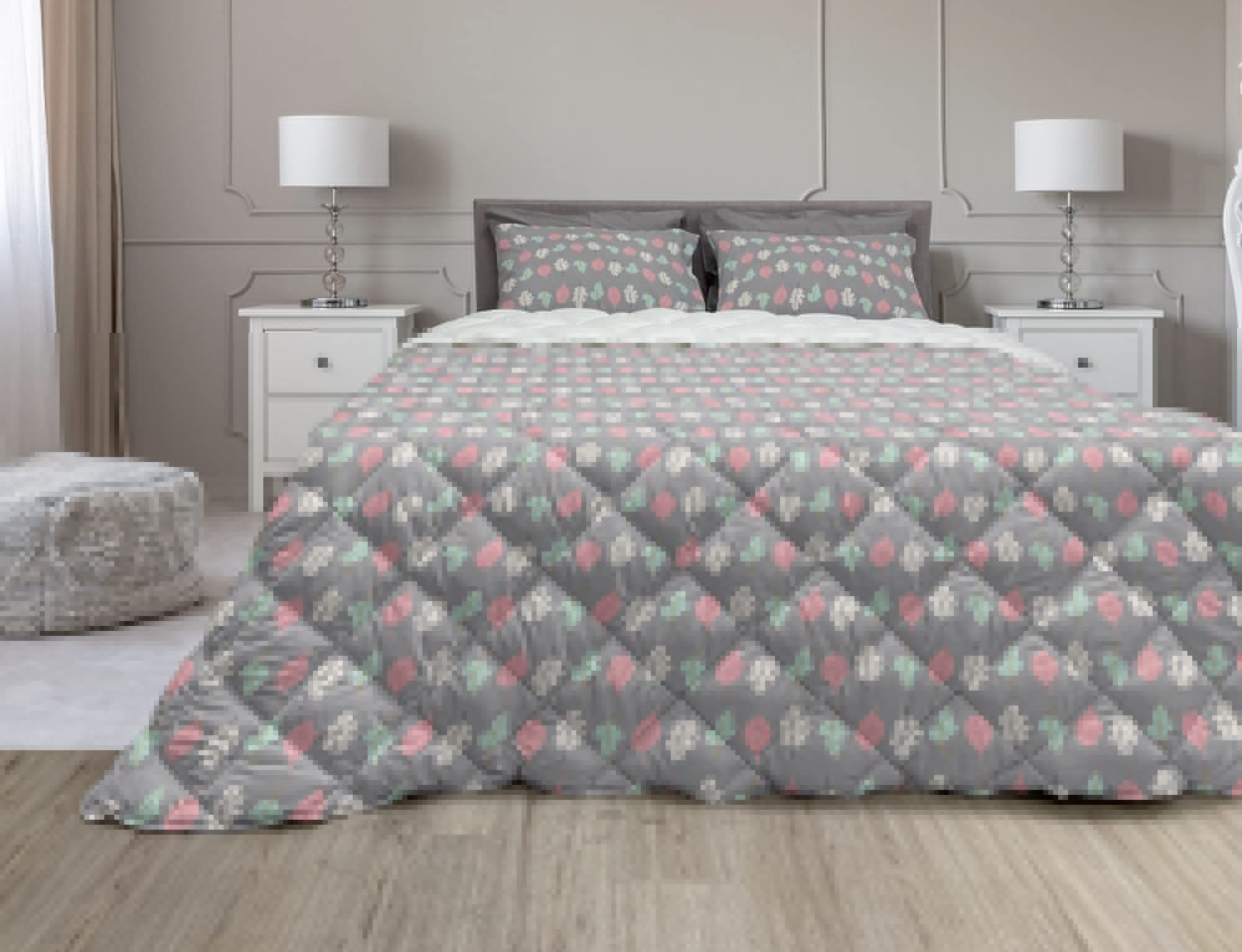 Ambesonne Autumn Comforter & Sham Bedding Set - Season Leaves Oak Chestnut Maple Willow Tree Botanical Fall Foliage Pastel - 2 Piece Duvet Set with Microfiber Filling - Twin Size in Pink and Blue Grey - Perfect for Cozy Fall Bedrooms and Seasonal Home Decor