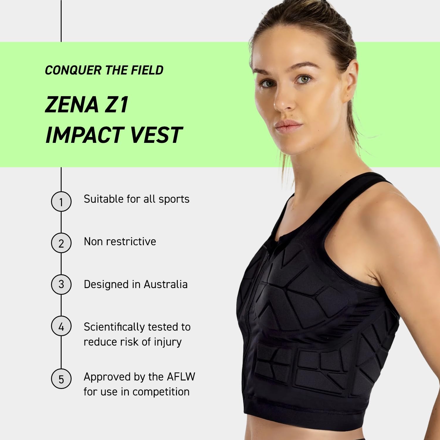Z1 Women's Impact Vest - Front Zip Padded Compression Sports Vest for Karate, Football & MMA - Chest & Rib Protection Gear for Training & Competition