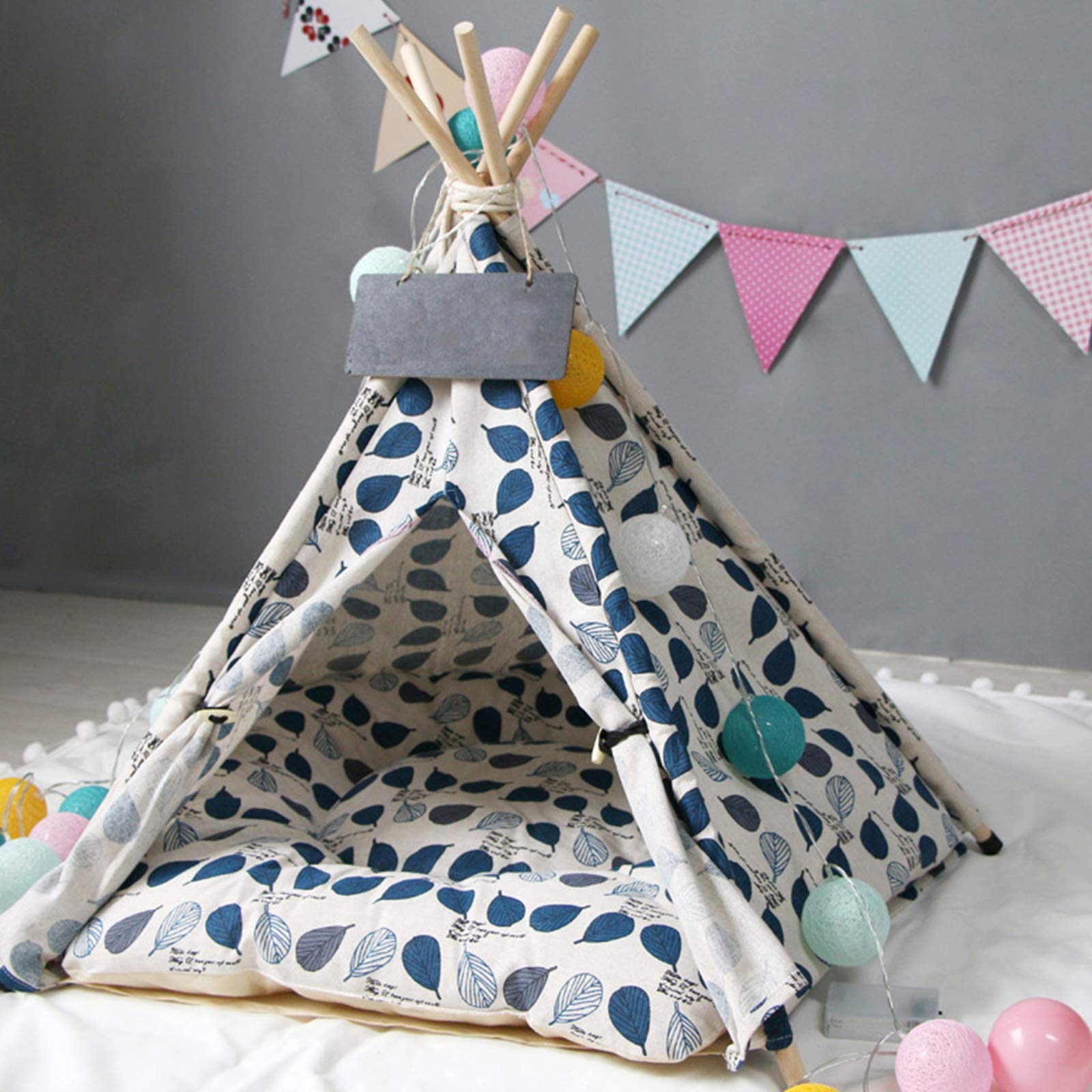 Portable Pet Tent Teepee Dog Bed with Removable Washable Cushion for Dogs, Puppies & Cats - Foldable Canvas Dog House & Indoor/Outdoor Small Animal Play Kennel - Perfect for Camping, Travel & Home Use