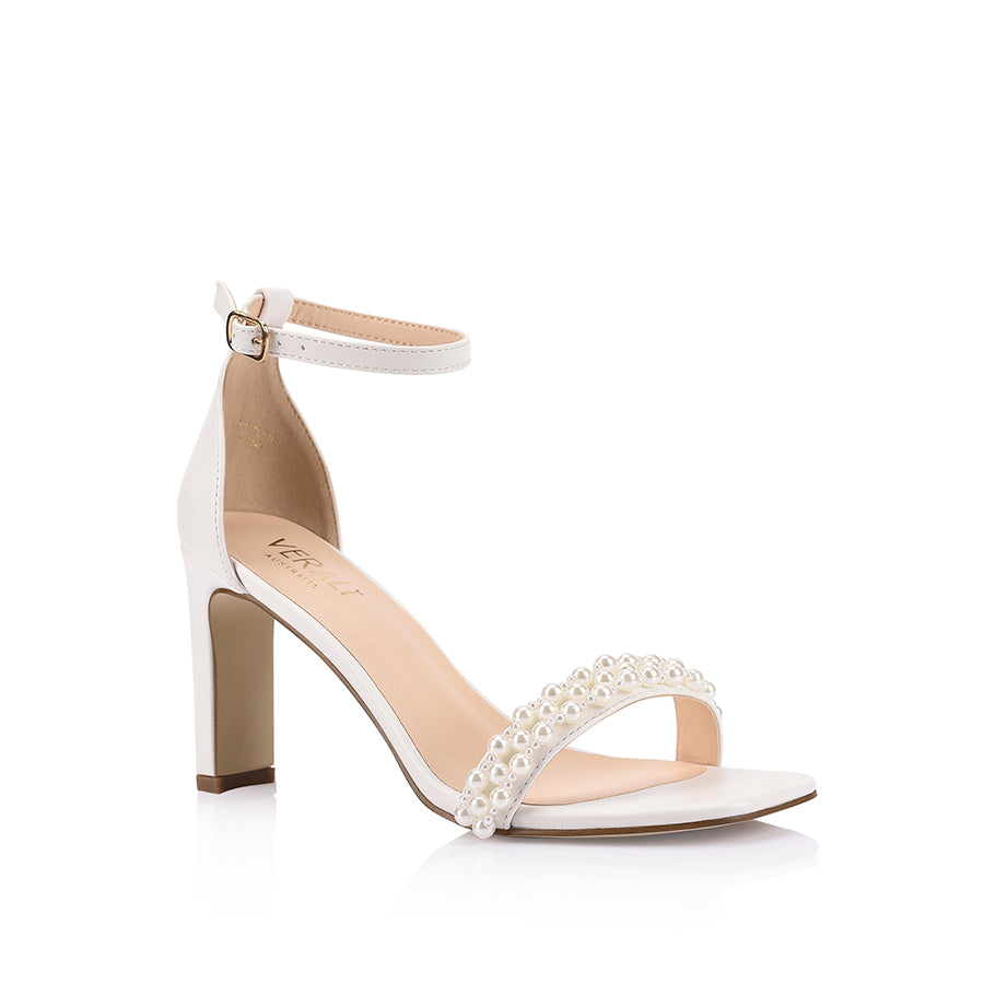 Kaitlyn Block Heel Sandals for Women - Comfortable Pearl White Summer Shoes | Perfect for Weddings, Parties & Beach Vacations