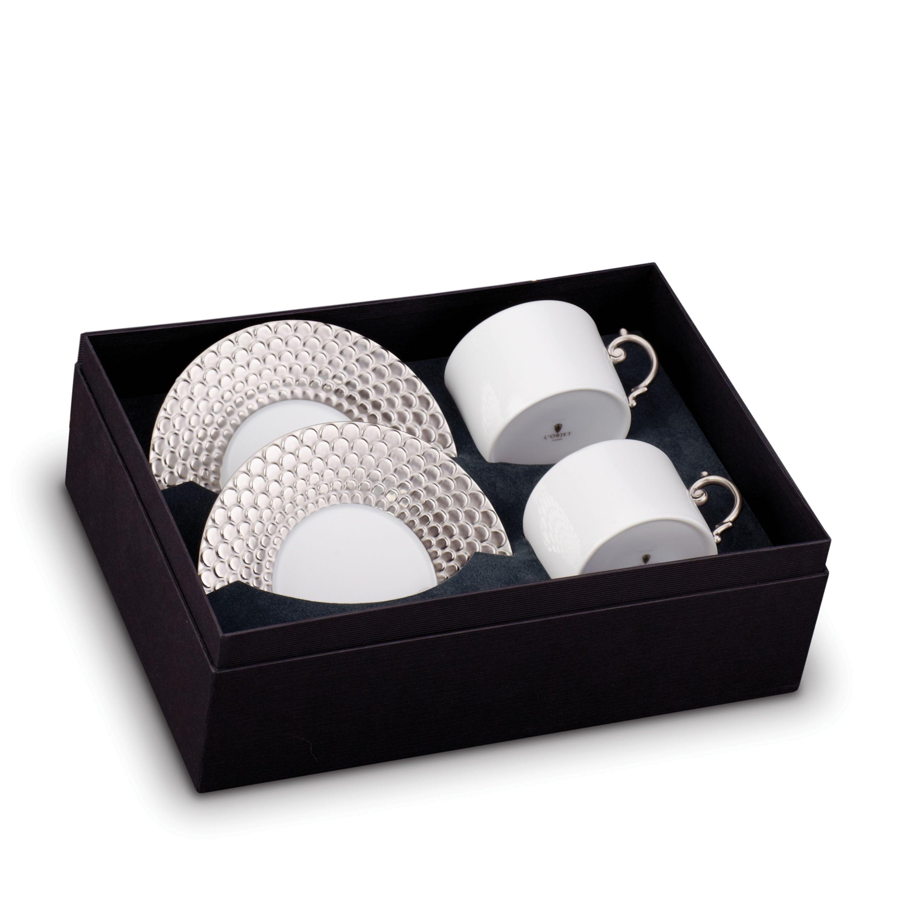 Aegean Tea Cup and Saucer Set of 2 - Ceramic Coffee Cup with Handle - Perfect for Afternoon Tea, Coffee Break, or Gift Giving