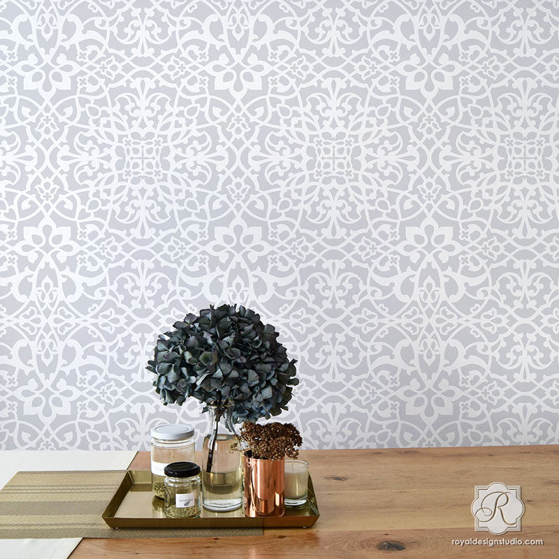 Palace Trellis Moroccan Wall Stencil - DIY Home Decor, Arabic Pattern Template for Painting, Wall Art, Furniture & Crafts - Perfect for Bedroom, Living Room, and Boho Style Interior Design