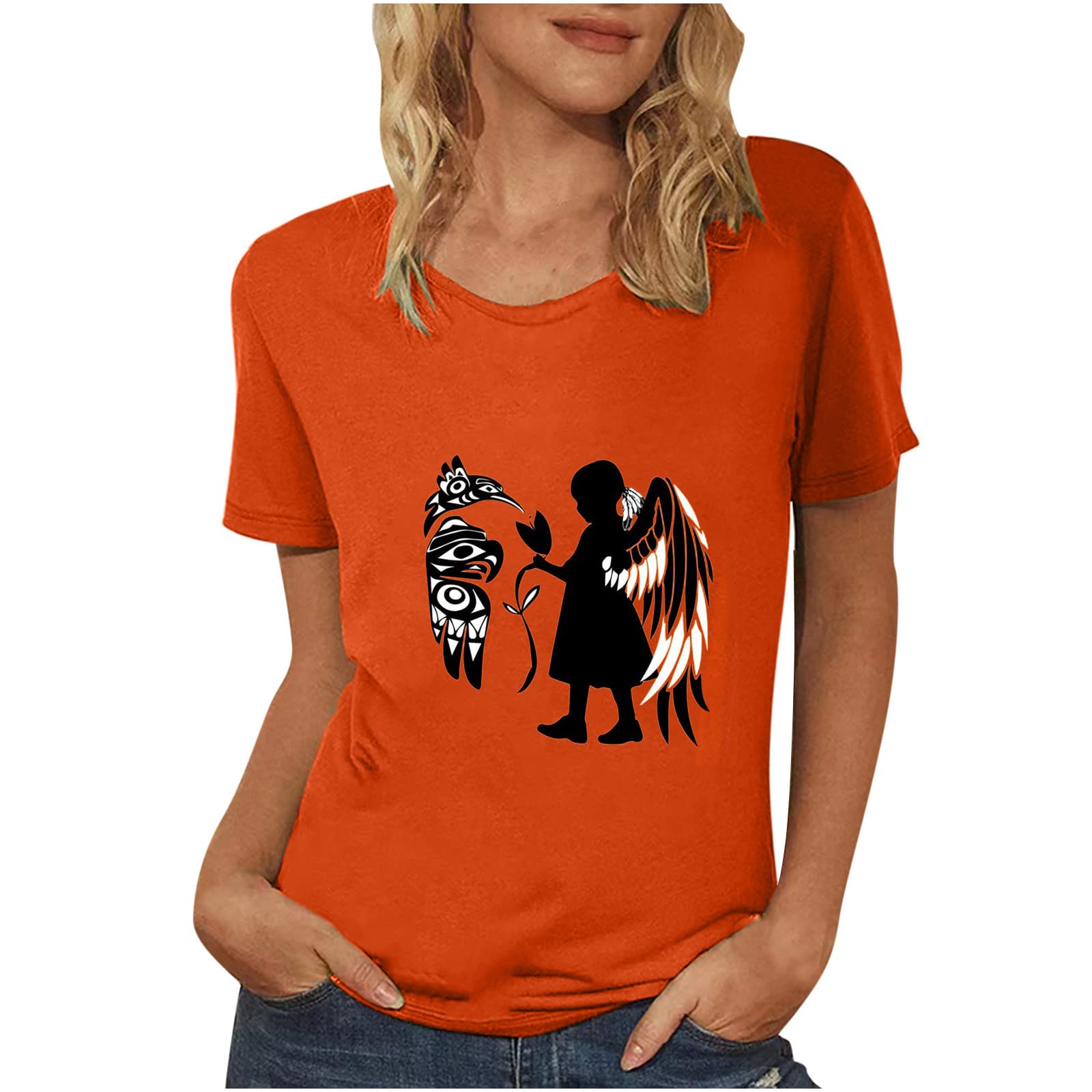 Women's Canada Orange Day Short Sleeve Graphic T-Shirt - Casual Crewneck Loose Fit Tee for Summer & Holiday Wear | Perfect for Festivals, Travel & Everyday Outfits