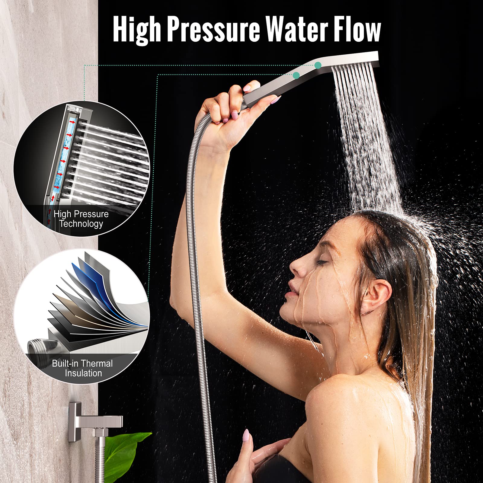 SR SUN RISE 8-Inch Rainfall Shower System Set - Wall Mounted Brushed Nickel Shower Faucet with Handheld Spray & Rough-In Valve - Complete Bathroom Shower Kit for Luxury Spa Experience at Home