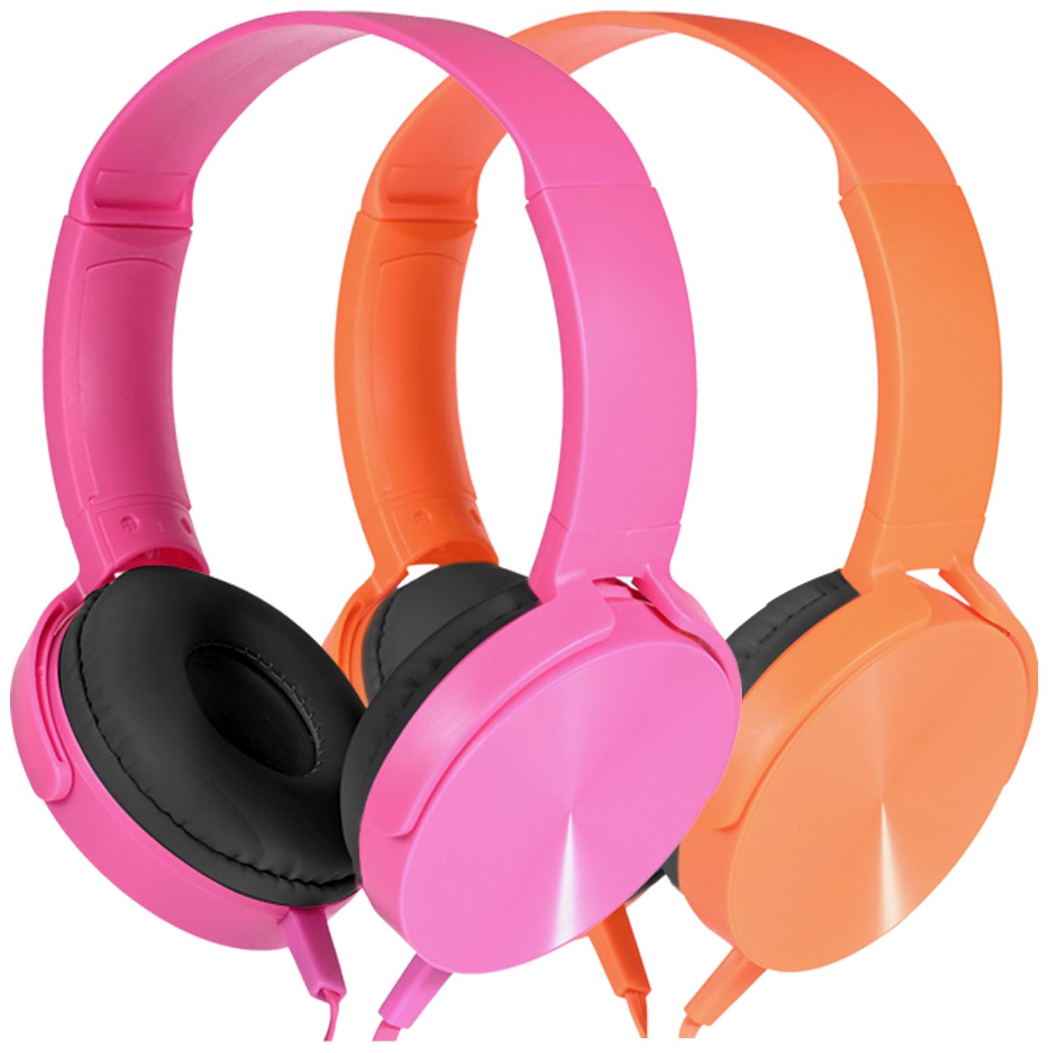 2 Pack Kids Headphones for School & Online Learning - Durable Wired Headset for Classroom K-12, Laptop, Computer, Library, Airplane Travel (Pink & Orange) - Perfect for Remote Learning & Travel Accessories
