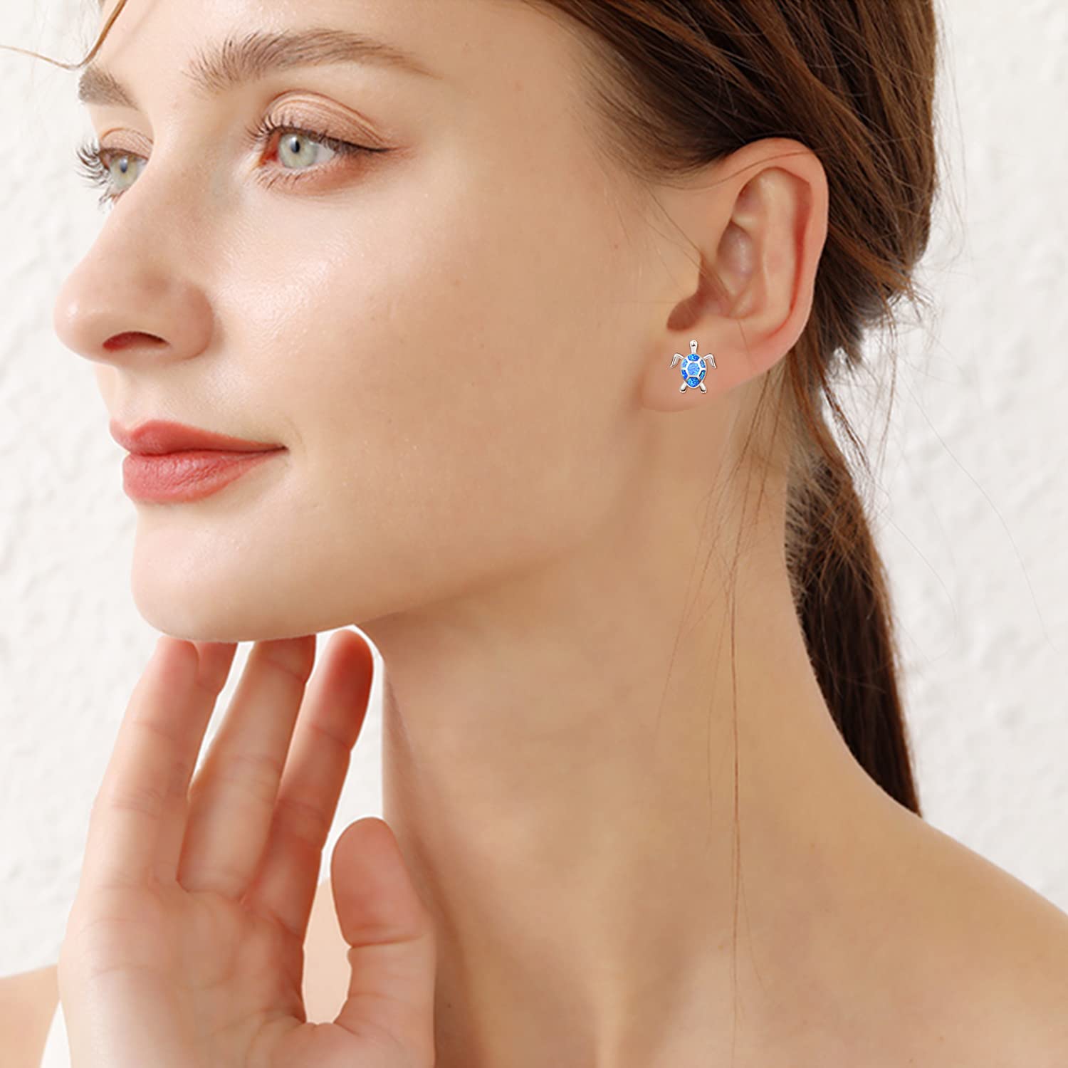 KINGWHYTE 925 Sterling Silver Turtle Dangle Earrings with Hawaiian Blue Opal - Elegant Animal Jewelry Gift for Women, Perfect for Beach Vacations, Summer Outfits & Boho Fashion