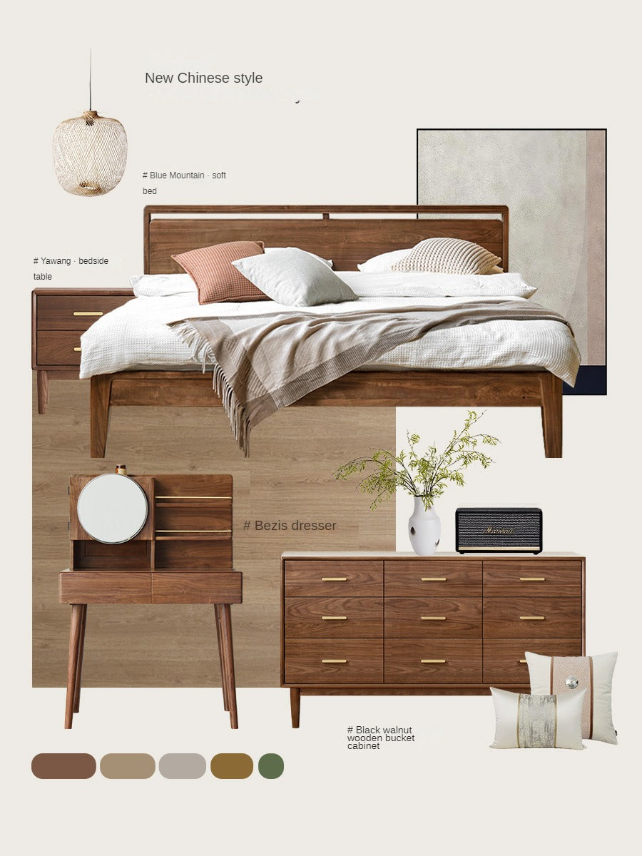 Premium Black Walnut Solid Wood Bed Frame - Queen Size, Natural Wood Grain, Sturdy & Durable - Perfect for Master Bedroom, Guest Room & Modern Farmhouse Decor