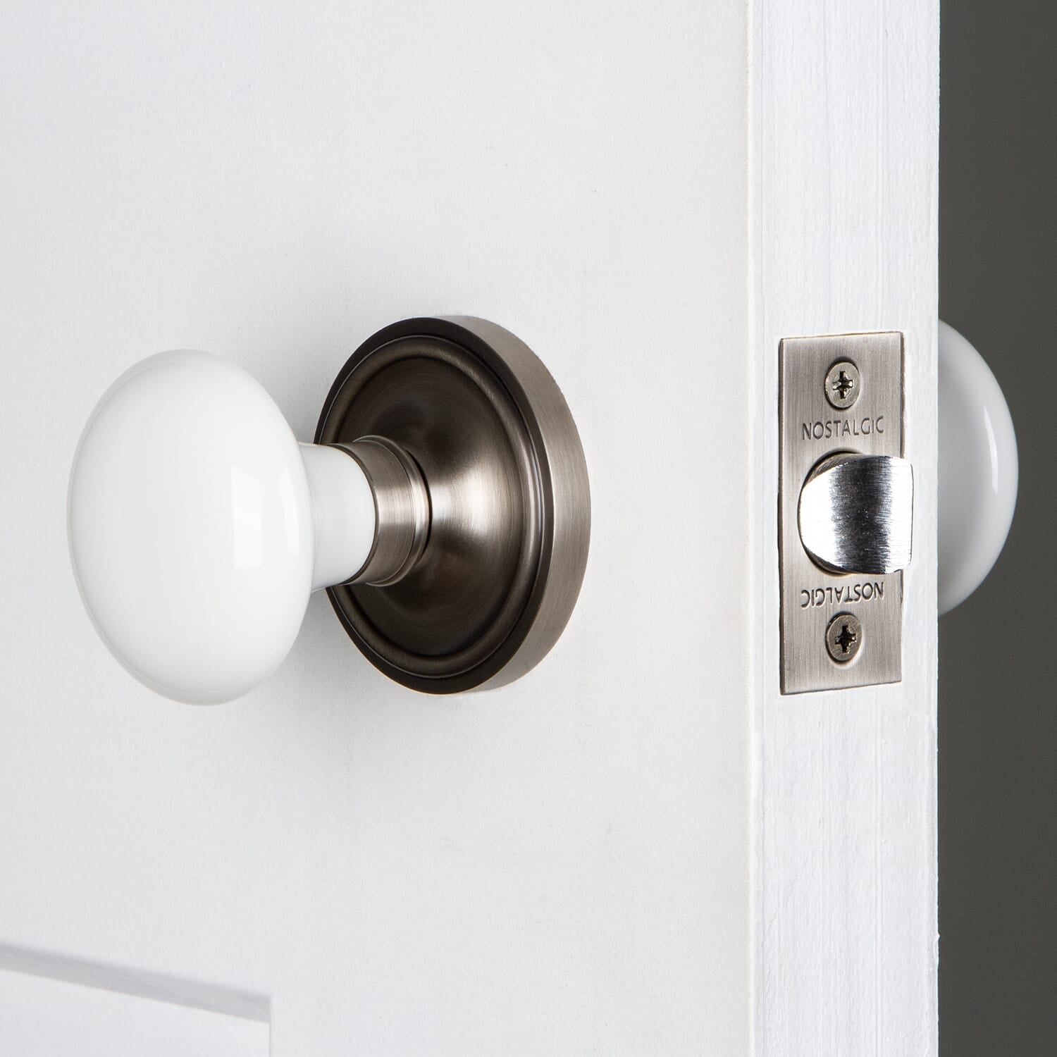 Vintage White Porcelain Knob with Antique Pewter Rosette - Classic Cabinet & Drawer Pull for Kitchen, Bathroom & Furniture Hardware