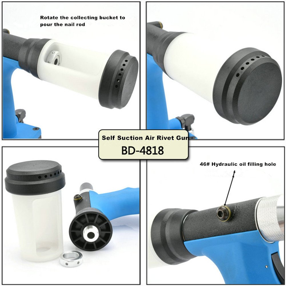 Heavy Duty Air Hydraulic Rivet Gun 1/4 inch NPT Self Suction Pneumatic Pop Pull Riveter - Professional Riveting Tool for Metal Fabrication, Automotive Repair & Industrial Assembly