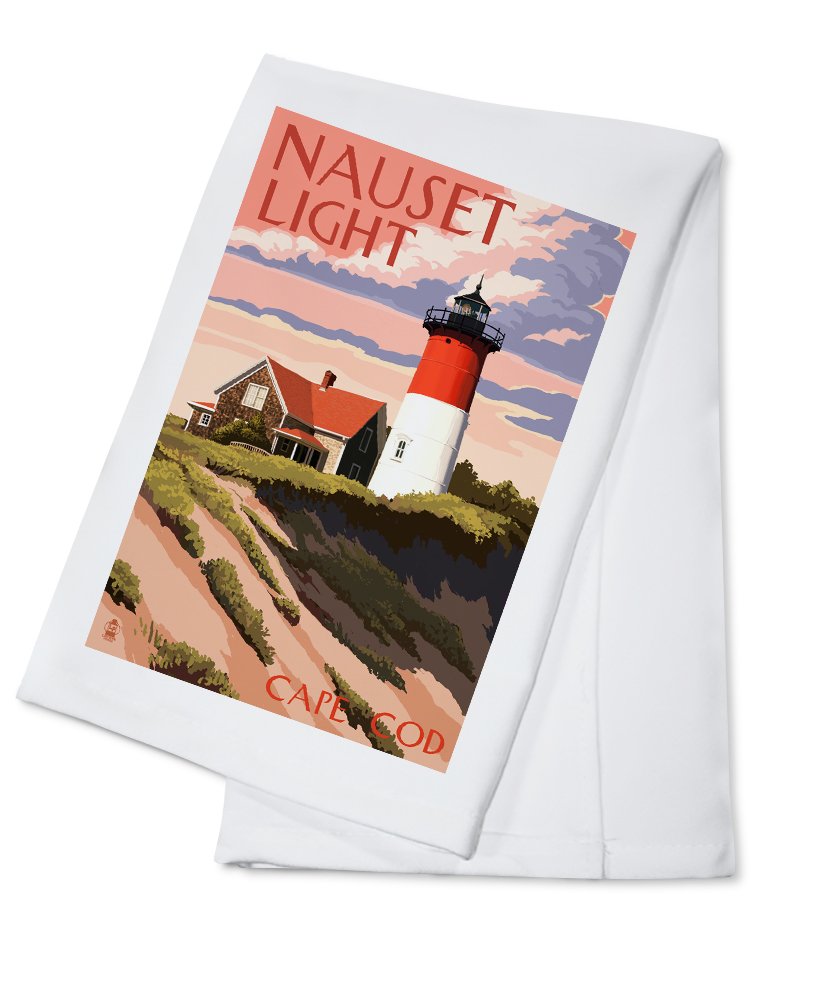 Cape Cod Massachusetts Nauset Light Sunset 100% Cotton Tea Towel - Decorative Kitchen Hand Towel for Drying Dishes, Home Decor & Coastal Themed Gifts