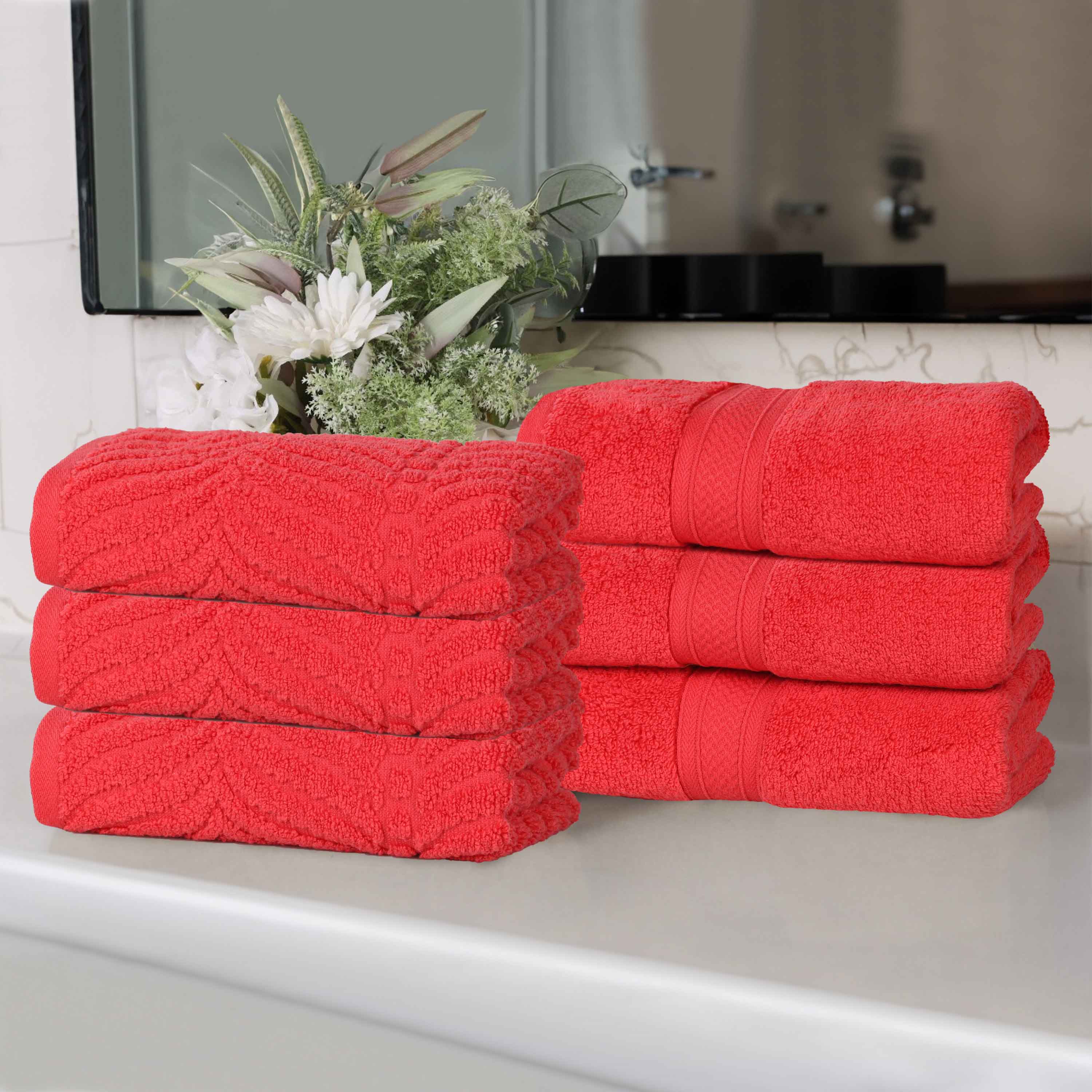Premium 100% Zero Twist Cotton Hand Towels - Set of 6 | Soft & Absorbent Solid & Jacquard Chevron Design | Perfect for Bathroom, Kitchen & Guest Use