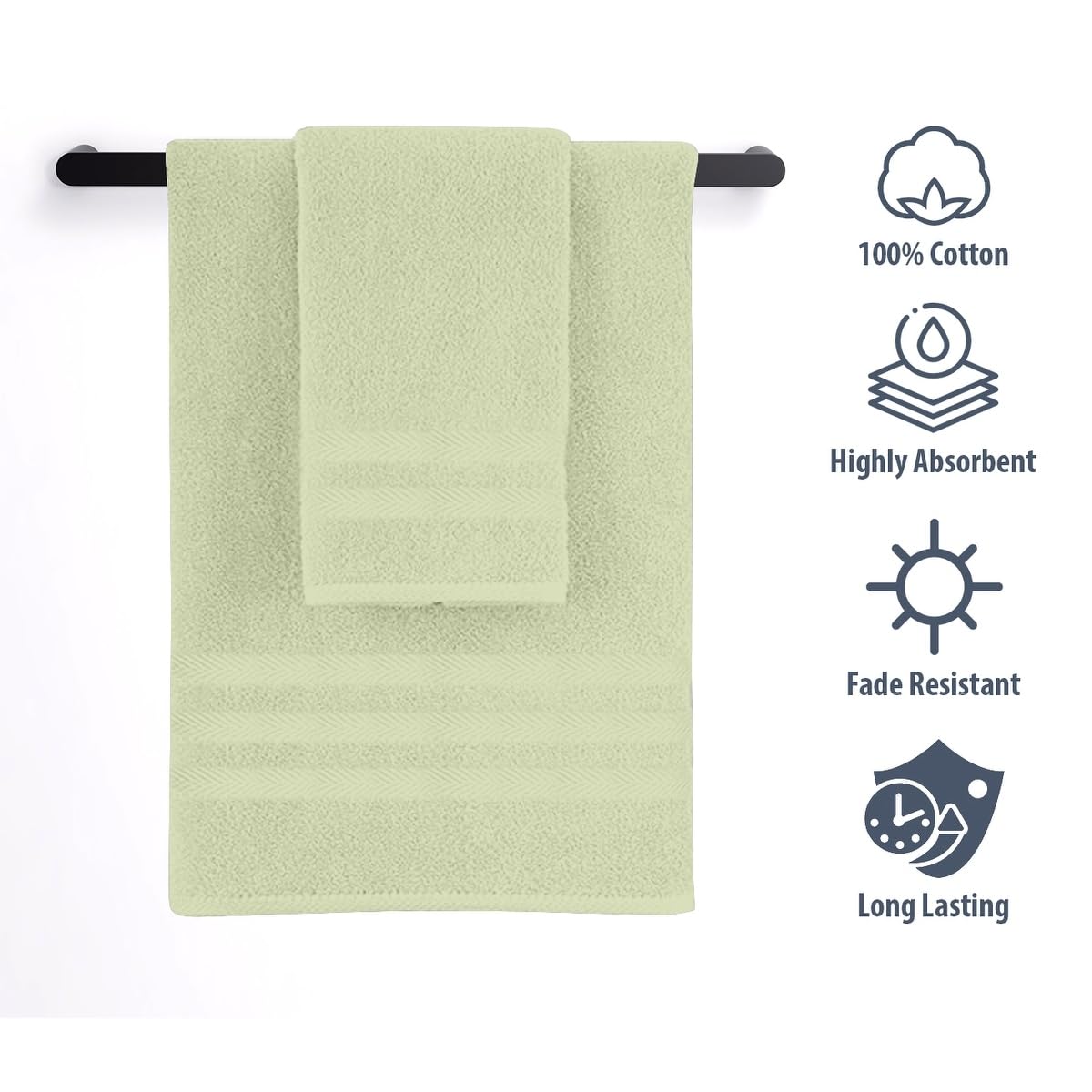 Premium 6-Piece 650 GSM Cotton Bath Towel Set in Sage Green | Ultra Soft & Absorbent | Luxury Bathroom Essentials for Spa, Hotel & Home Use