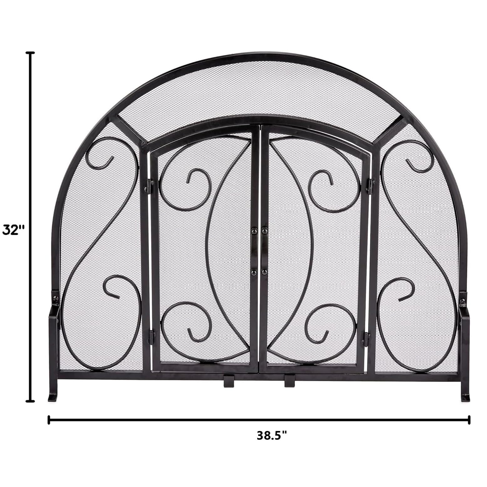UniFlame Single Panel Black Wrought Iron Fireplace Screen with Doors - Elegant Fireplace Safety Guard for Living Room & Bedroom