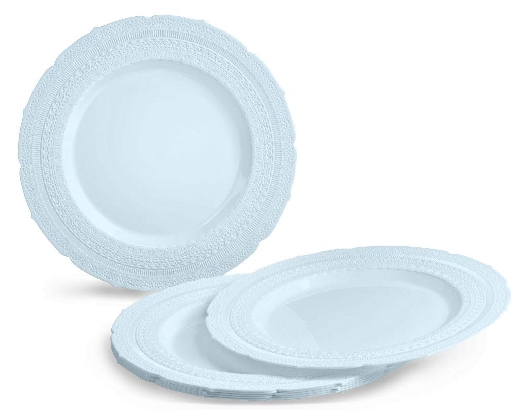 40-Pack Heavyweight Disposable Plastic Plates - 8.25'' Vintage Chateau Blue Appetizer & Dessert Plates for Weddings, Parties & Special Occasions | Elegant Dinnerware for Bridal Showers, Baby Showers & Holiday Gatherings