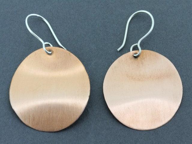 Brushed Copper Curved Disc Earrings - 27mm Dangle Hoop Earrings for Women, Elegant Boho Jewelry for Party, Wedding & Everyday Wear