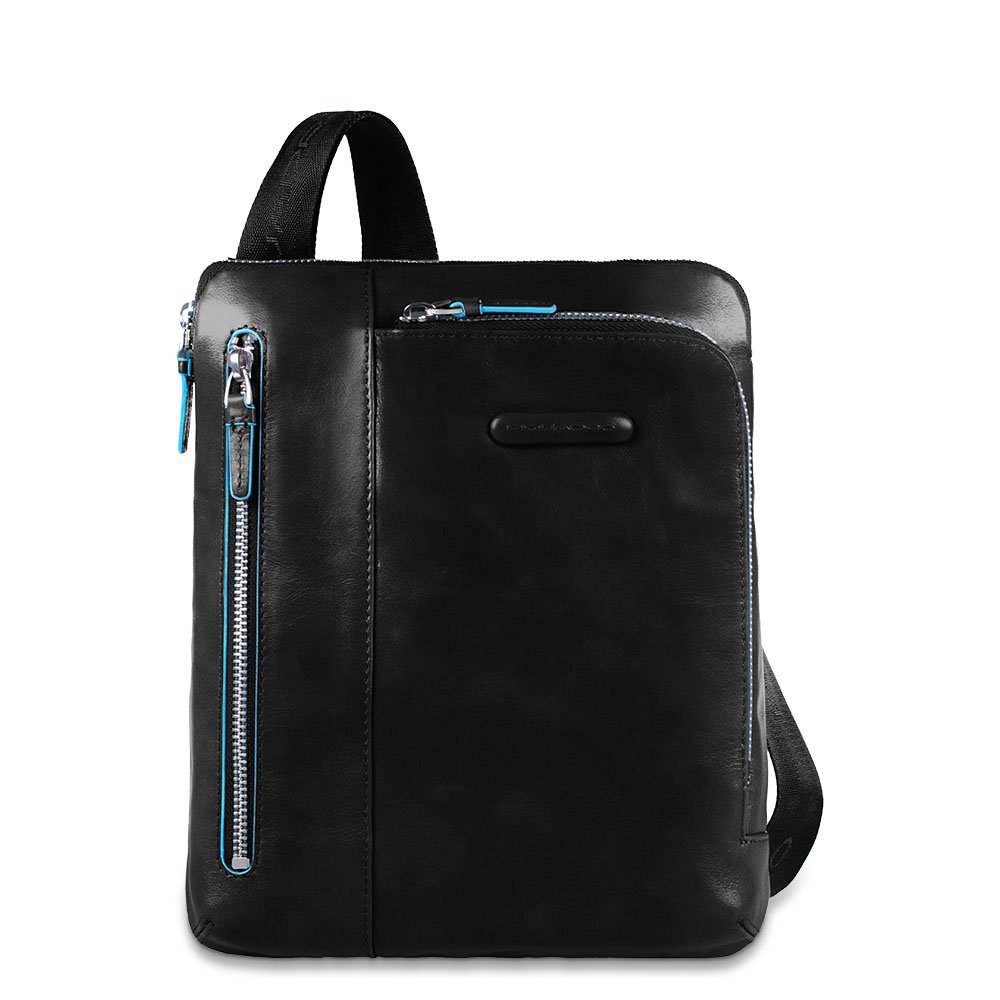 Piquadro Premium Leather iPad Shoulder Bag with Multiple Pockets - Black | Perfect for Business, Travel & Daily Commute | Fits MP3 Player & Accessories