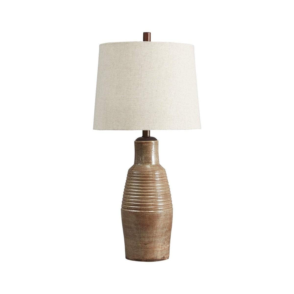 Terracotta Table Lamp in Taupe - Handcrafted Ceramic Nightstand Lamp for Bedroom, Living Room, or Office Decor