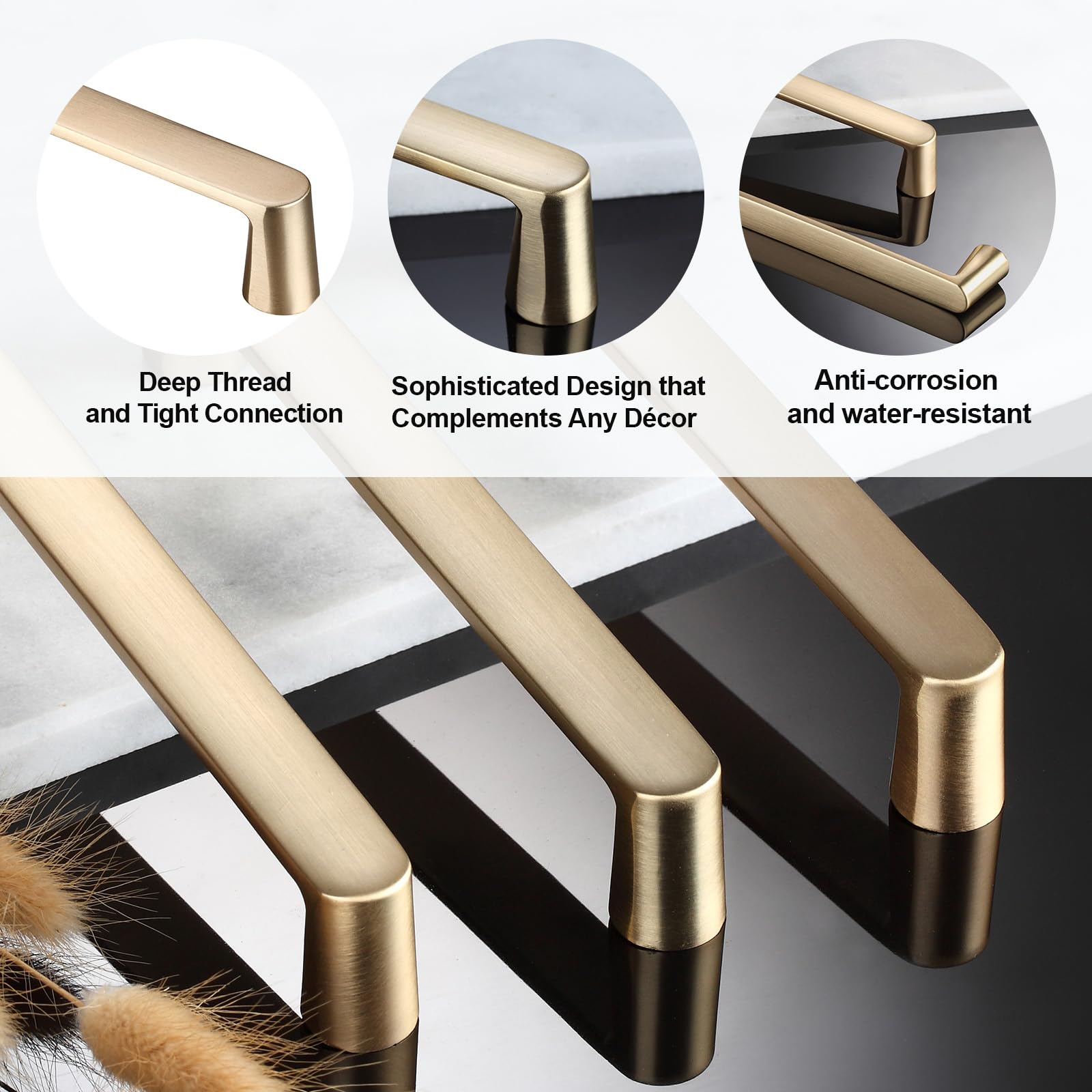 10 Pack Brushed Gold Cabinet Pulls - 8.5 Inch Length (7.5 Inch Hole Spacing) - Elegant Kitchen Cabinet Handles, Dresser & Cupboard Hardware - Perfect for Home Renovation, DIY Projects & Furniture Upgrades
