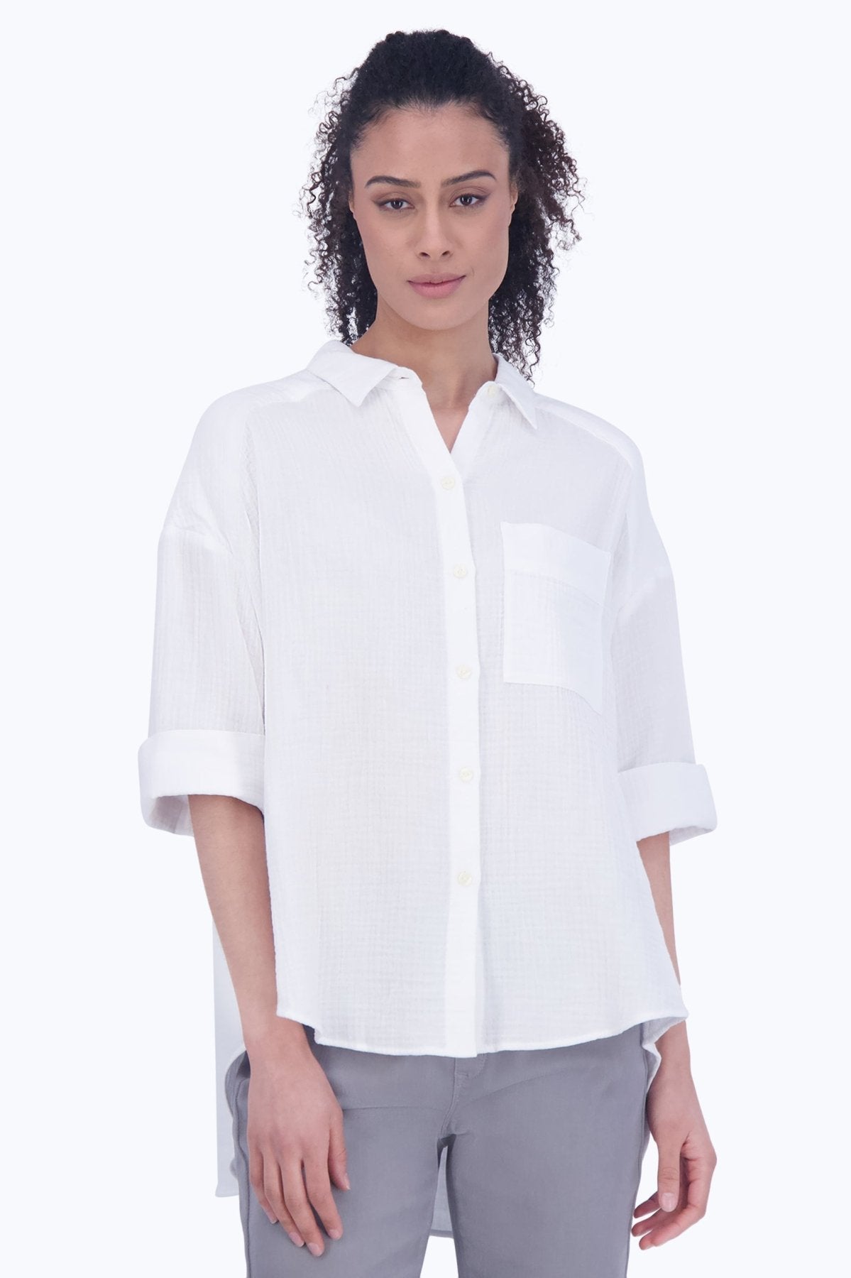 Joanna Women's Cotton Gauze 3/4 Sleeve Tunic Top - Soft Breathable Loose Fit Blouse for Casual Wear & Summer Outfits