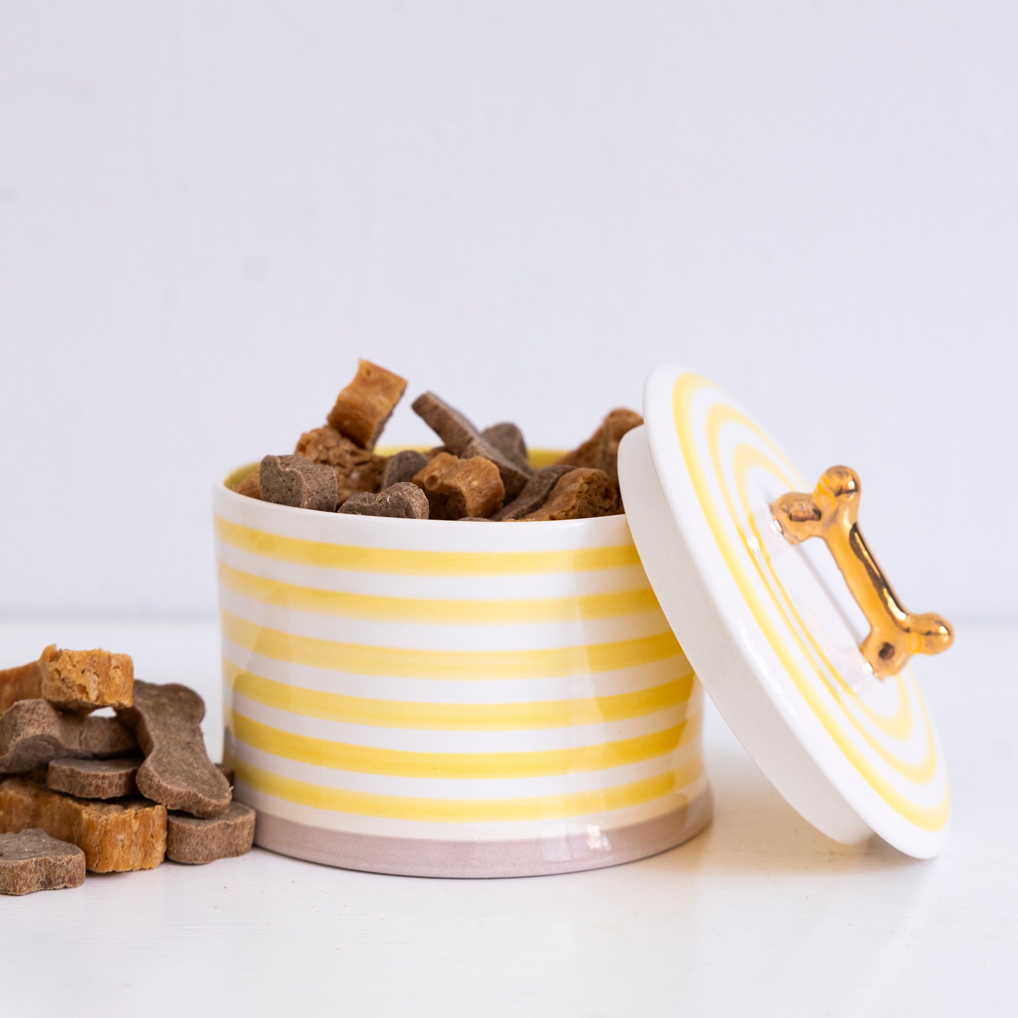 Jill Rosenwald X Polkadog Ceramic Bone Jar in Bright Saffron - Stylish Pet Treat Storage for Dogs, Perfect for Kitchen Counter or Gift Idea