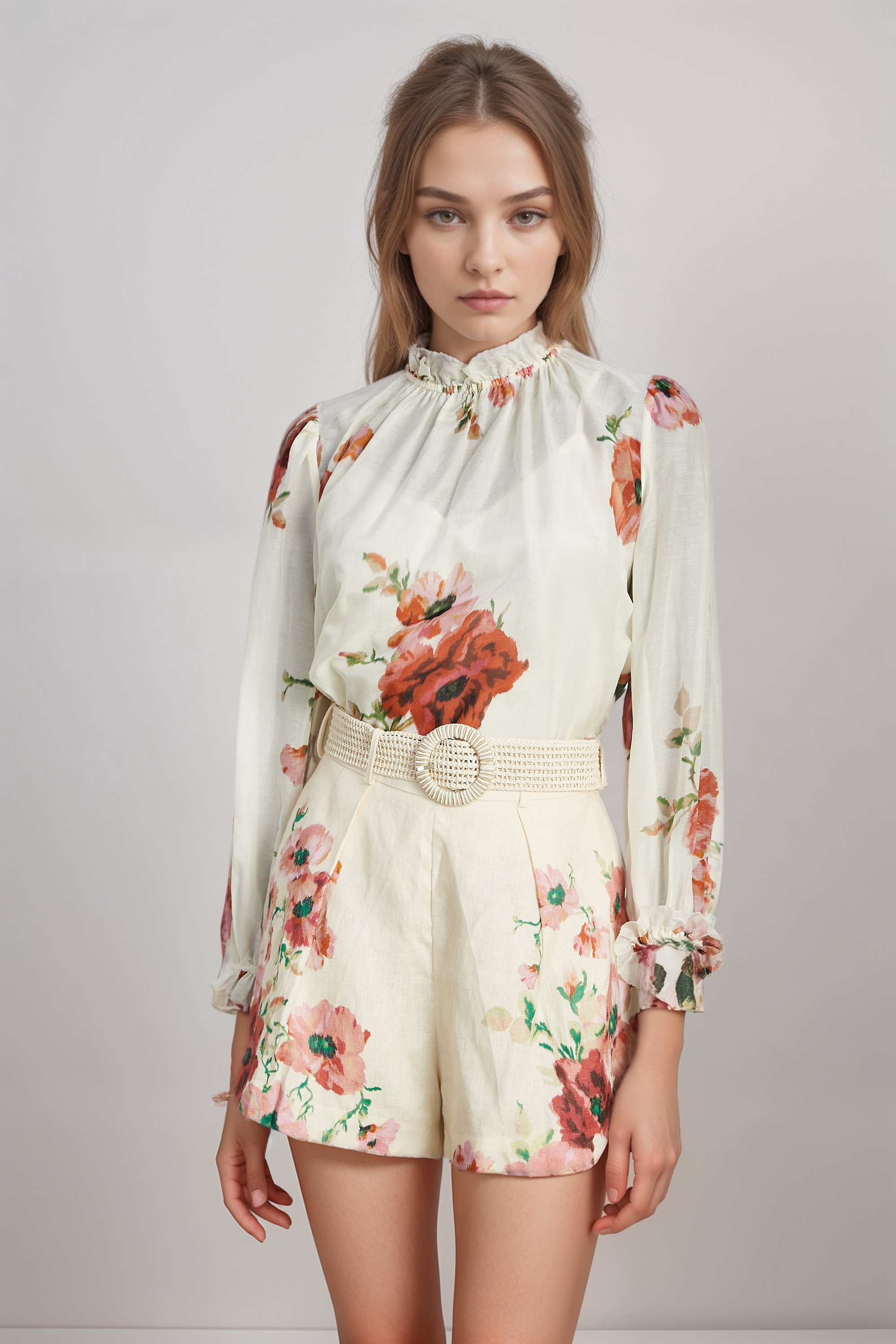 Chantal Floral Print Shirt & Shorts Matching Set for Women - Summer Outfit, Beach Vacation, Casual Wear