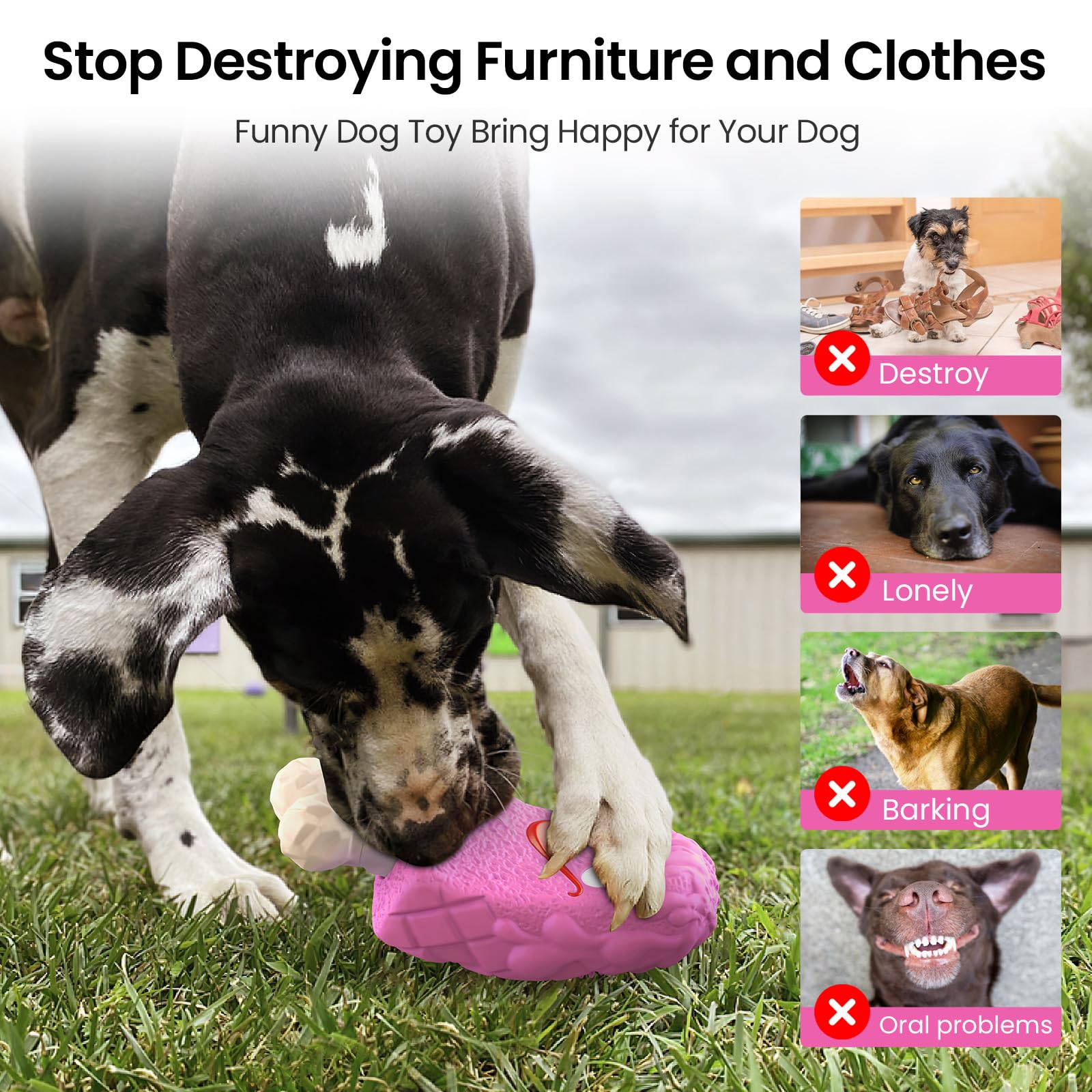 **Indestructible Dog Chew Toys for Aggressive Chewers – Natural Rubber Durable Dog Toys with Milk Flavor, Tough Interactive Treat Toy for Medium & Large Dogs – Perfect for Chewing, Chasing, Fetching & Playtime (Pink-Purple)**